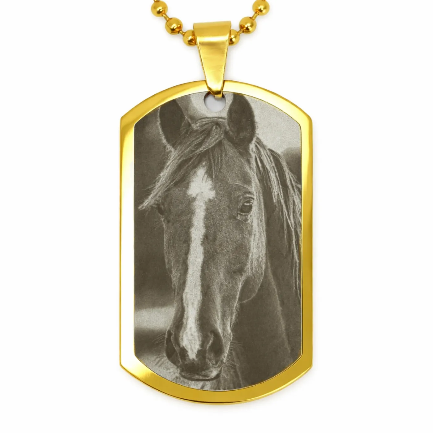 Anhänger Dog Tag Edelstahl Gold mit Foto-, Text- und Motivgravur inkl. goldfarbener 60 cm langen Kugelkette » Personalisierbar – Ansicht 1