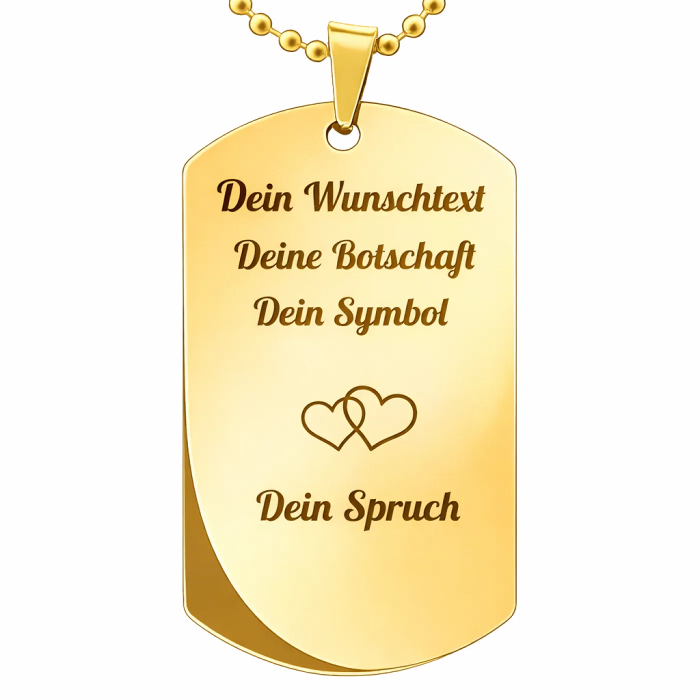 Anhänger Dog Tag Edelstahl Gold mit Foto-, Text- und Motivgravur inkl. goldfarbener 60 cm langen Kugelkette » Personalisierbar – Ansicht 2