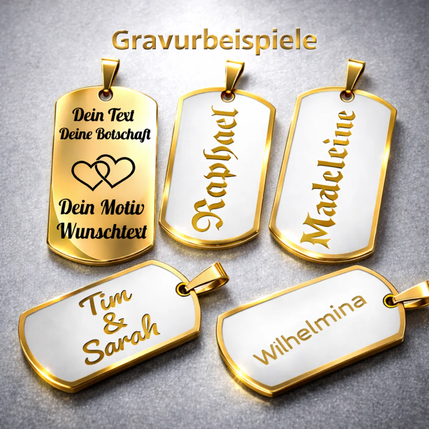 Anhänger Dog Tag Edelstahl Gold mit Wunschgravur inkl. goldfarbener 60 cm langen Kugelkette » Personalisierbar – Ansicht 3
