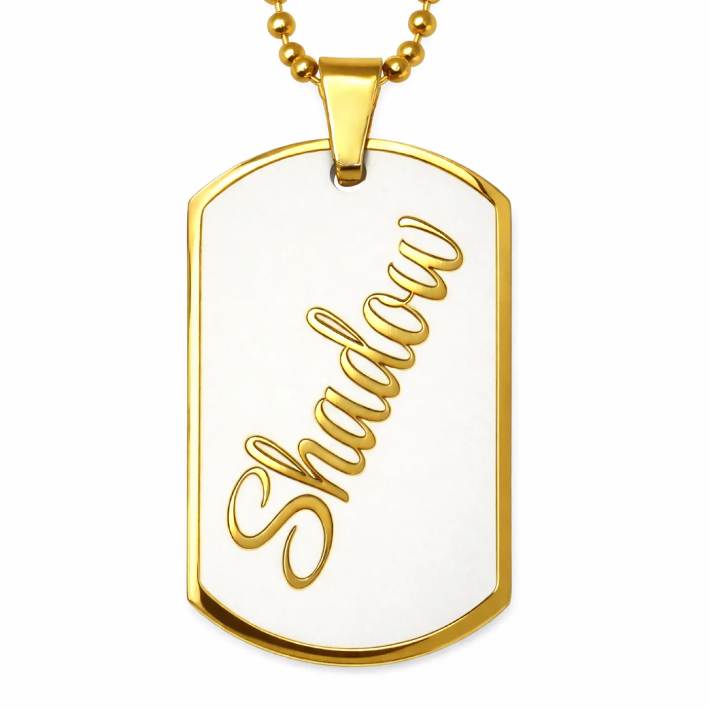 Anhänger Dog Tag Edelstahl Gold mit Wunschgravur inkl. goldfarbener 60 cm langen Kugelkette » Personalisierbar – Ansicht 2
