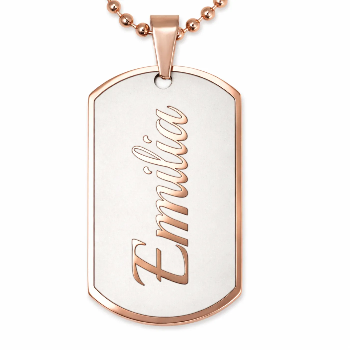 Anhänger Dog Tag Edelstahl Rosé mit Wunschgravur inkl. roséfarbener 60 cm langen Kugelkette » Personalisierbar – Ansicht 2