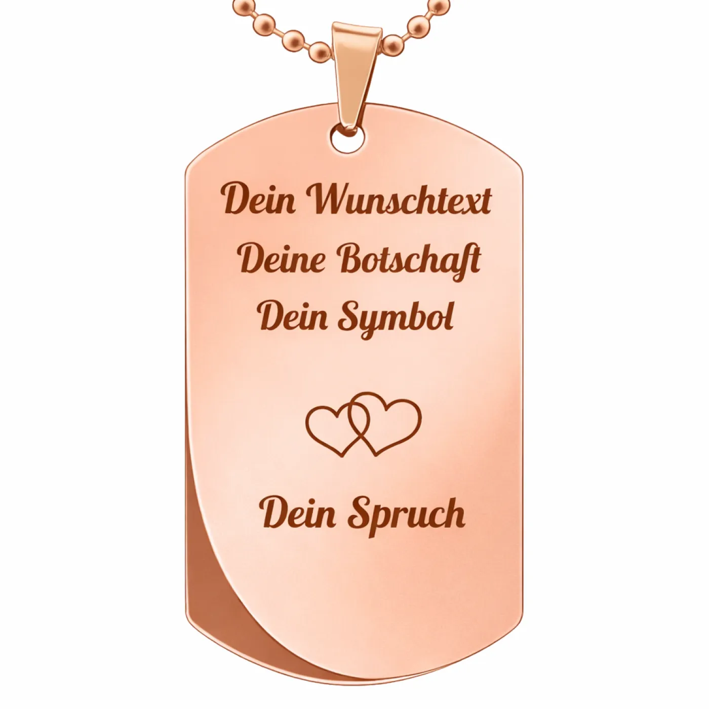 Anhänger Dog Tag Edelstahl Rosé mit Wunschgravur inkl. roséfarbener 60 cm langen Kugelkette » Personalisierbar – Ansicht 4
