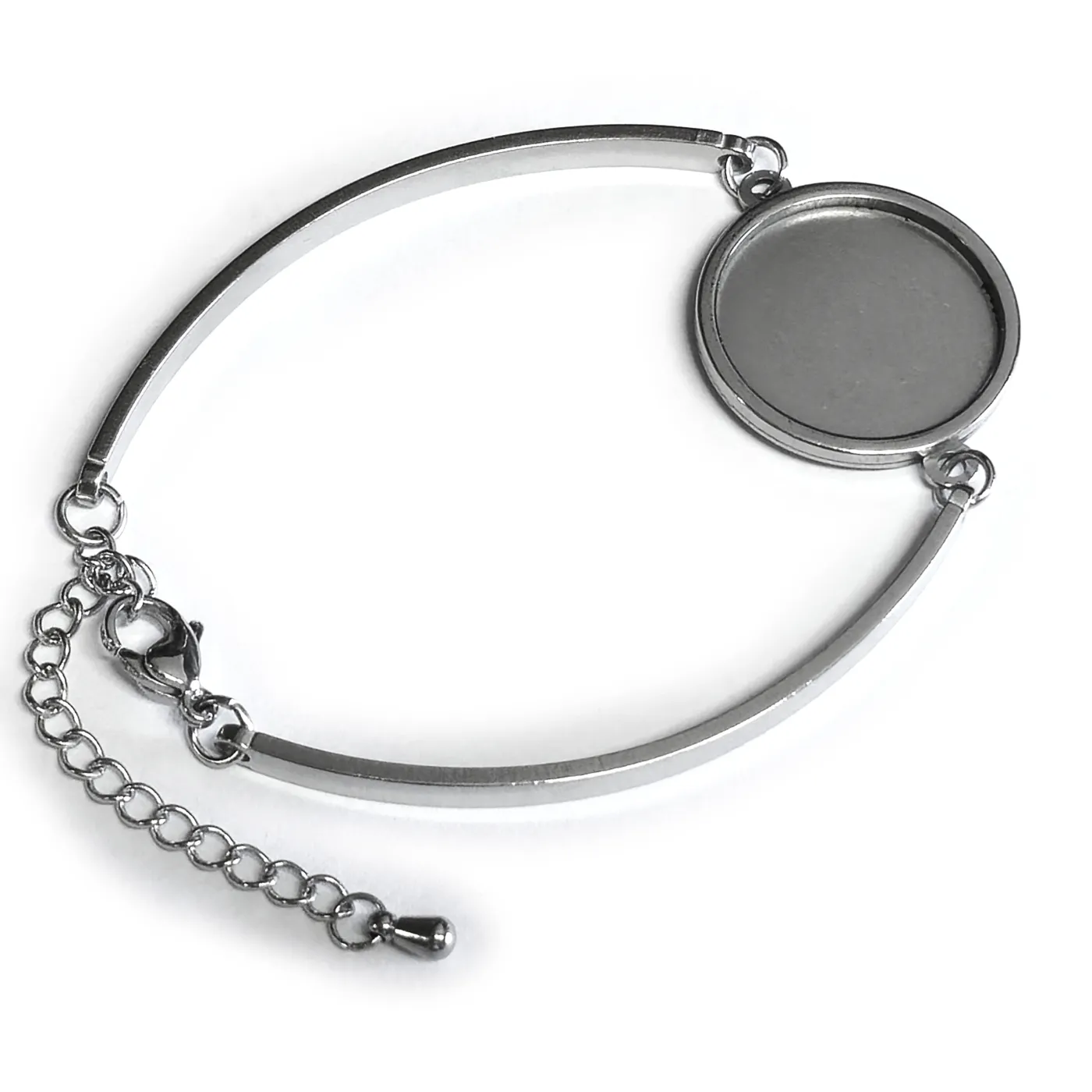 Armband-Rohling aus Edelstahl, rund / Innen Ø 20 mm, Farbton Silber mit Verlängerungskettchen