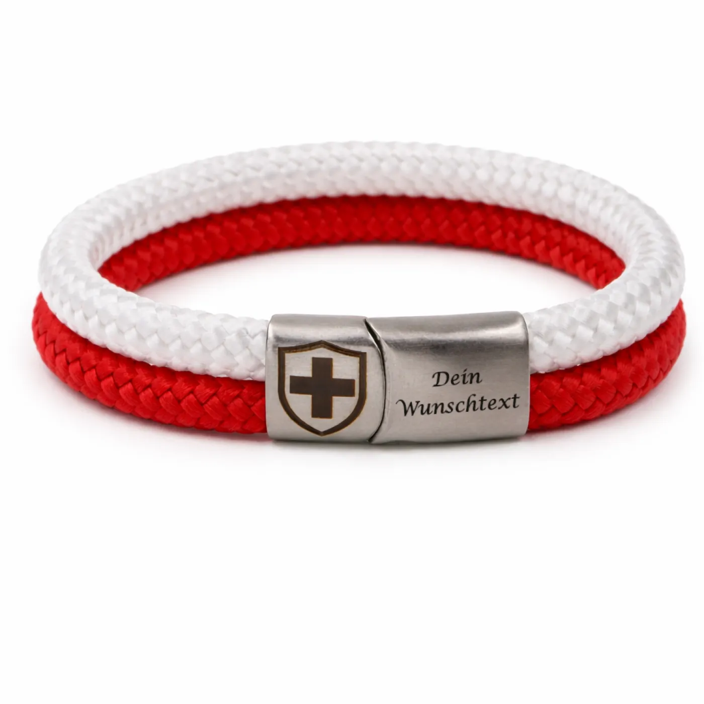 Segeltau-Armband SCHWEIZ Kreuz 2 x Ø 6 mm mit Edelstahl-Magnetverschluss, optional mit Gravur