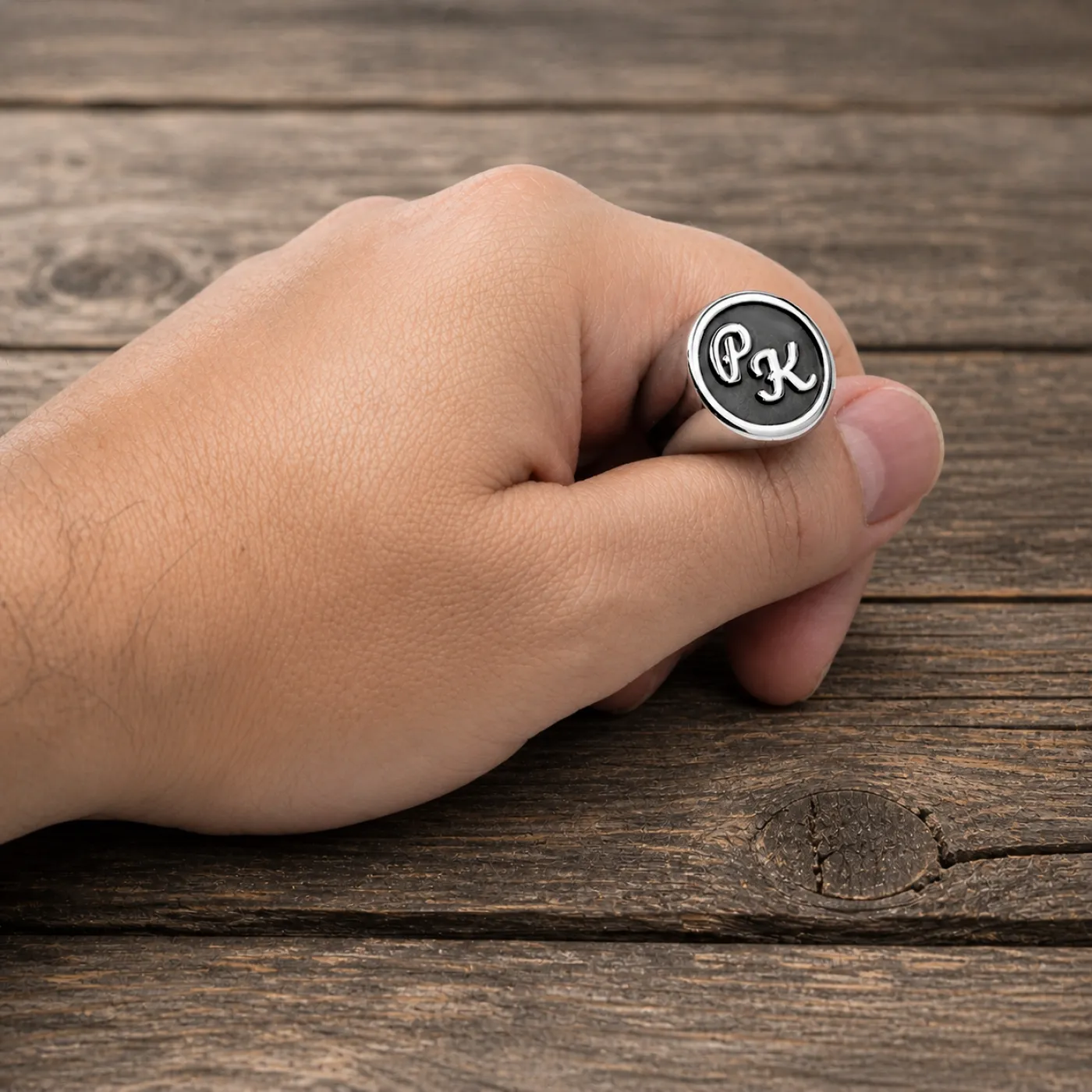Siegelring aus Edelstahl mit Monogramm-Tiefengravur Ø 21 mm » Personalisierbar – Ansicht 5