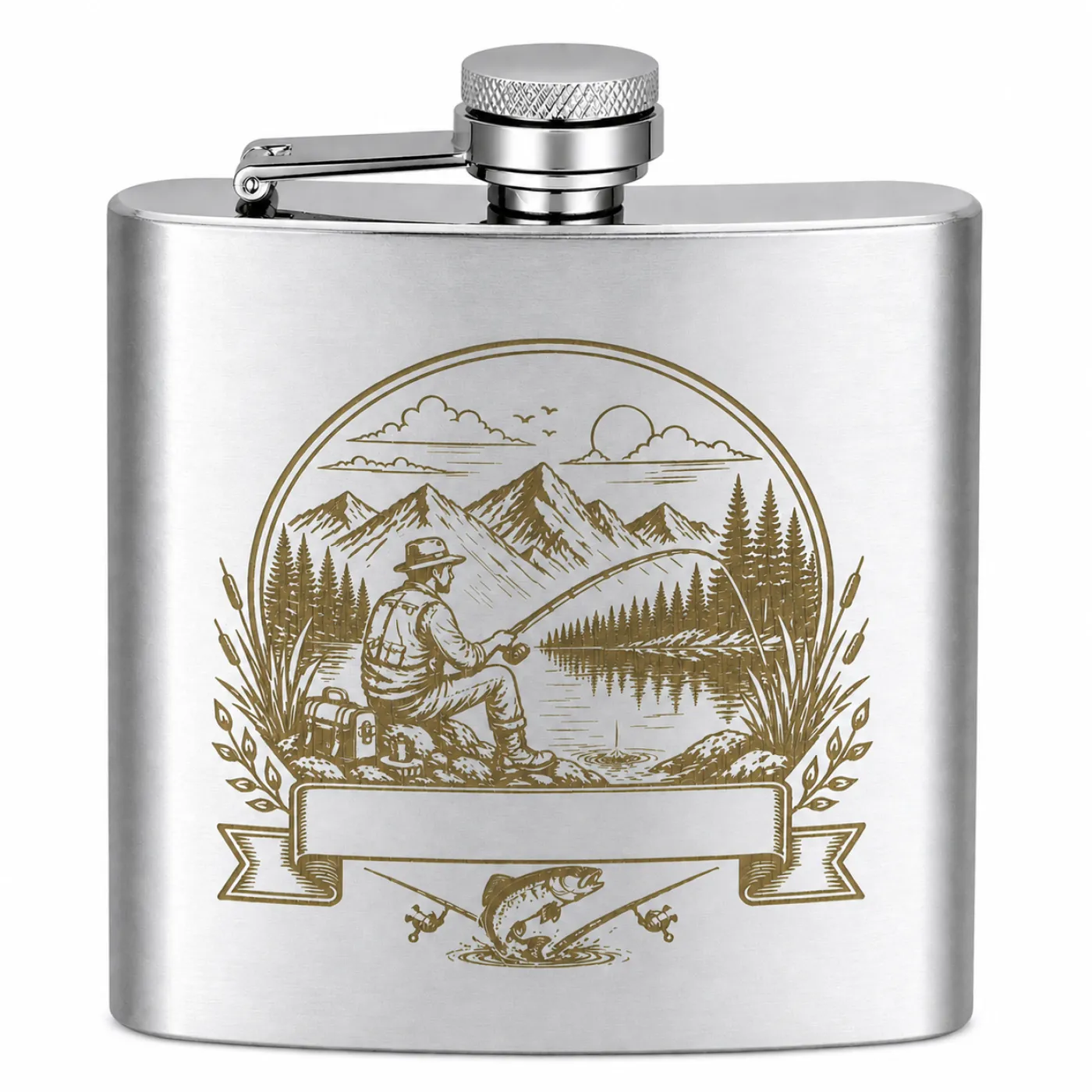 Flachmann Edelstahl gebürstet, 180 ml, Motivauswahl, inklusive Geschenkbeutel, inklusive Gravur
