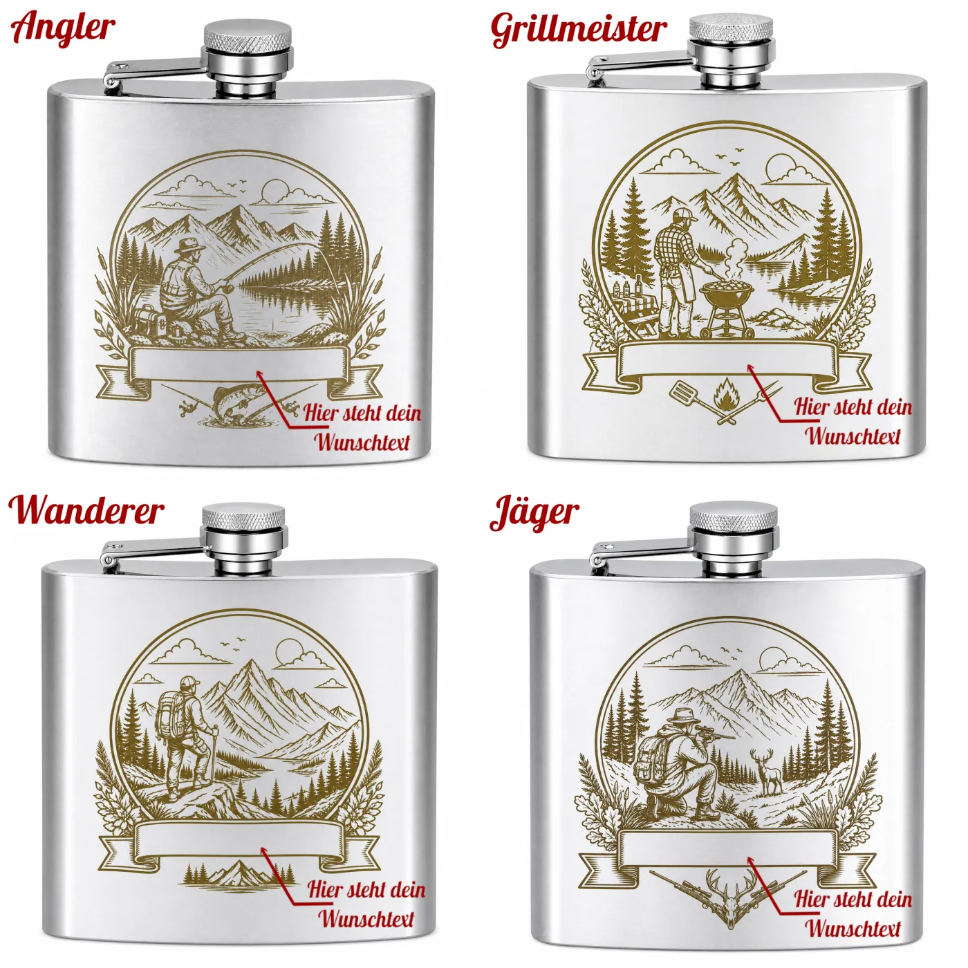 Flachmann Edelstahl gebürstet 180 ml Motivauswahl inklusive Geschenkbeutel » Personalisierbar – Ansicht 4
