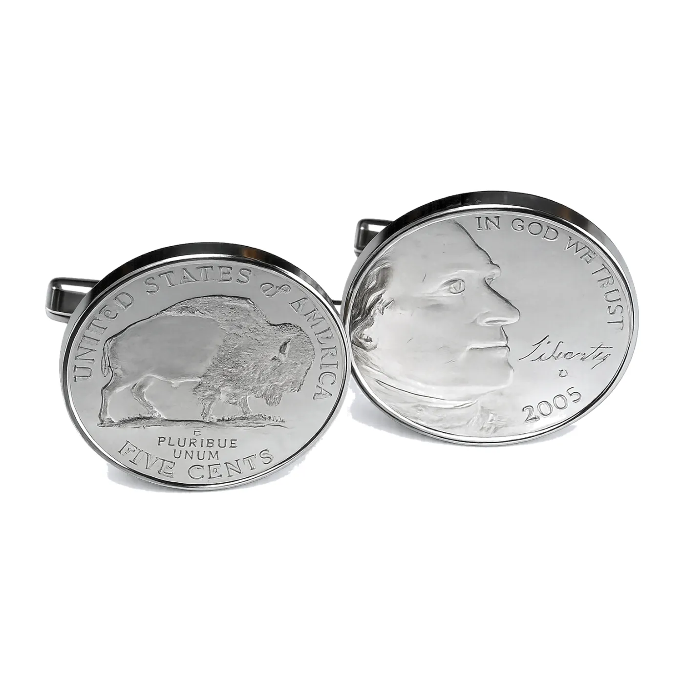 Manschettenknöpfe Silber 925er 5-Cent-Münze USA, Jefferson / Bison, versilbert