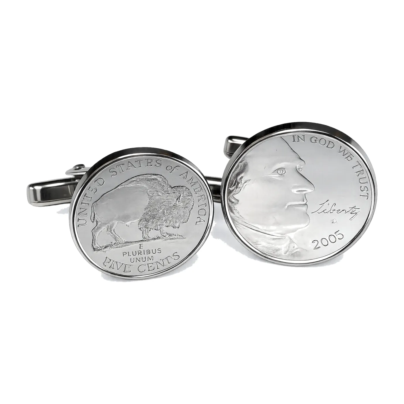 Manschettenknöpfe Silber 925er 5-Cent-Münze USA (Jefferson / Bison) versilbert – Ansicht 2