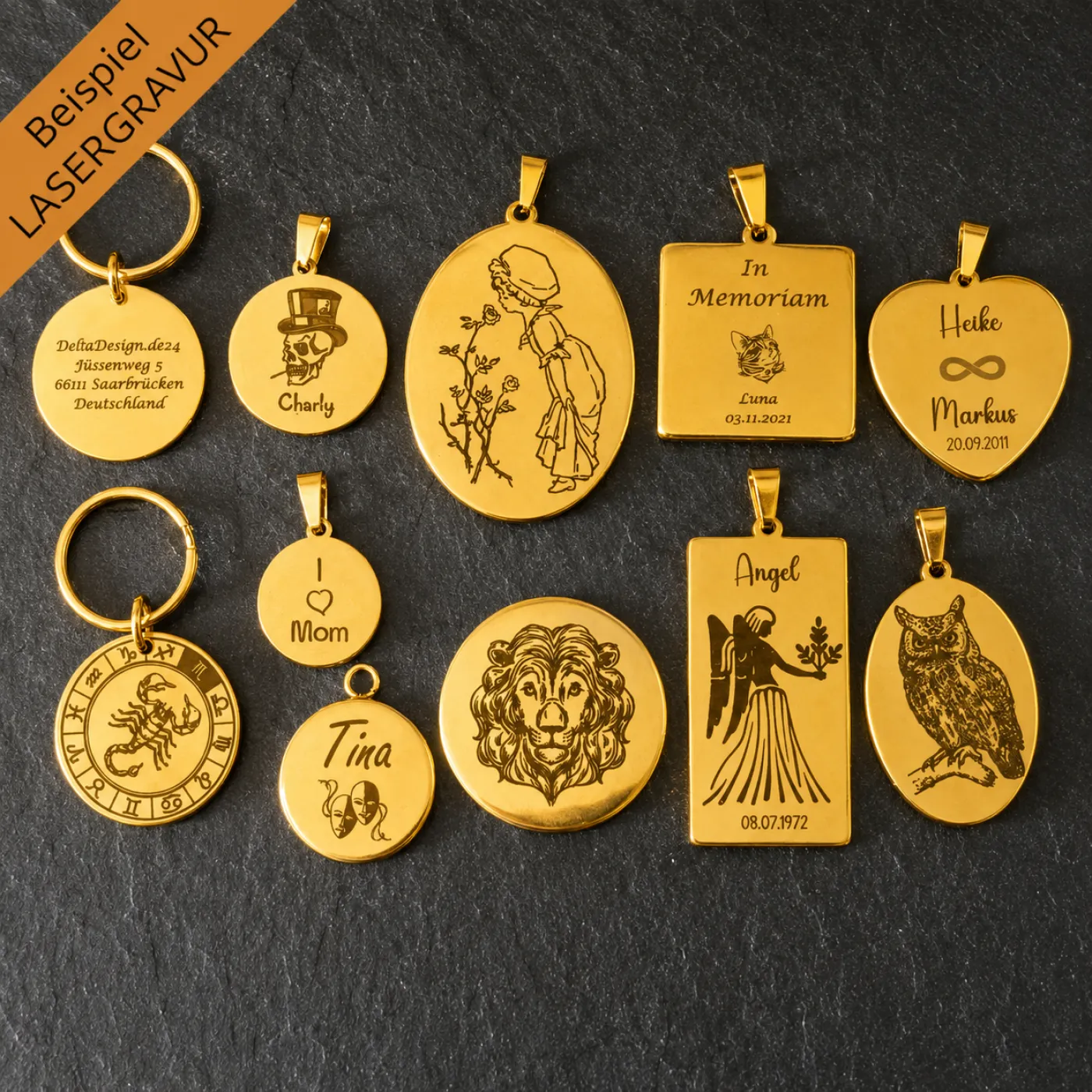 Anhänger-Rohling aus Edelstahl, rund / Innen Ø 20 mm » Personalisierbar, Farbton Gold – Ansicht 1