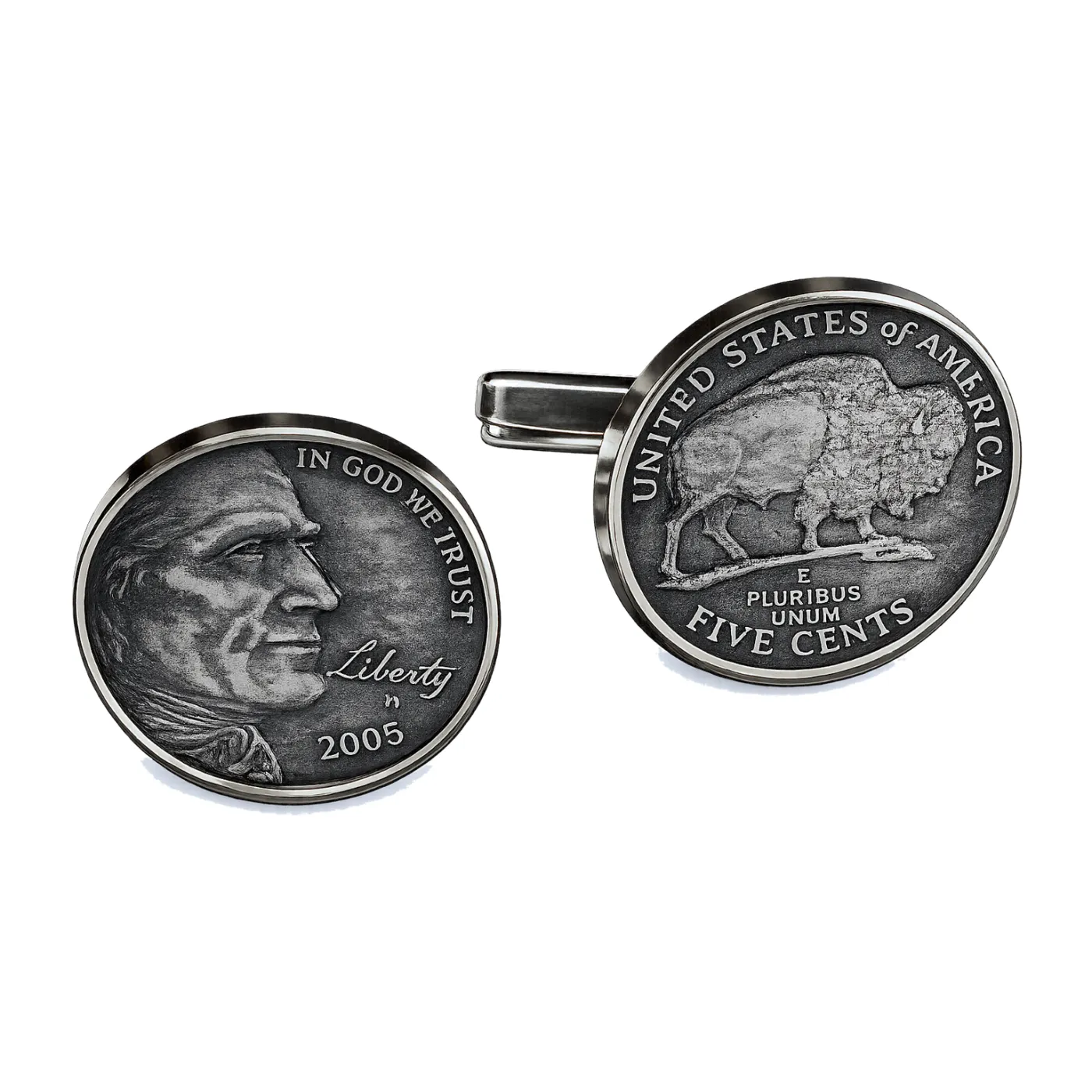Manschettenknöpfe Silber 925er 5-Cent-Münze USA (Jefferson / Bison) vintage – Ansicht 2