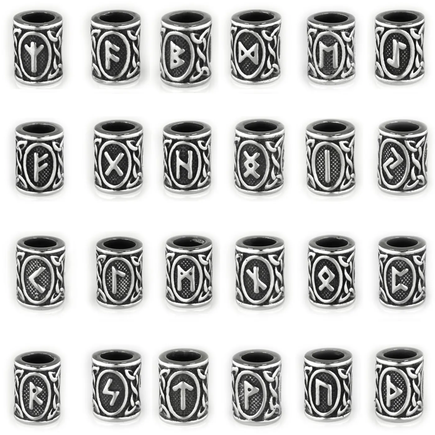 Spacer - Zwischenstück aus Edelstahl für Schnüre Ø 8,0 mm, Futhark Runen, Finish Vintage