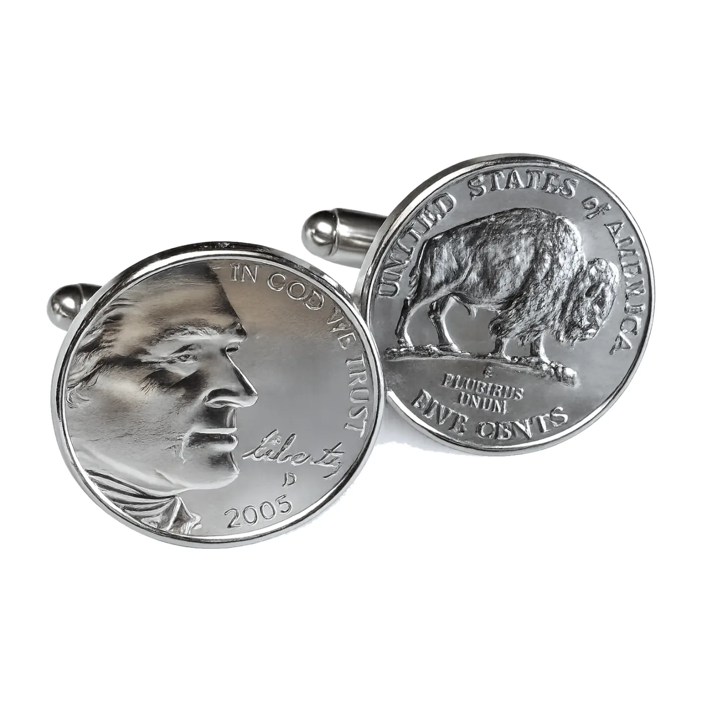 Manschettenknöpfe 5-Cent-Münze USA (Jefferson/Bison) versilbert