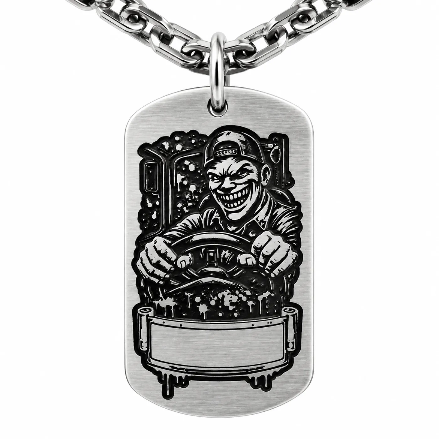 Anhänger Dog Tag aus Edelstahl mit Tiefengravur, Motiv Trucker, mit Wunschgravur