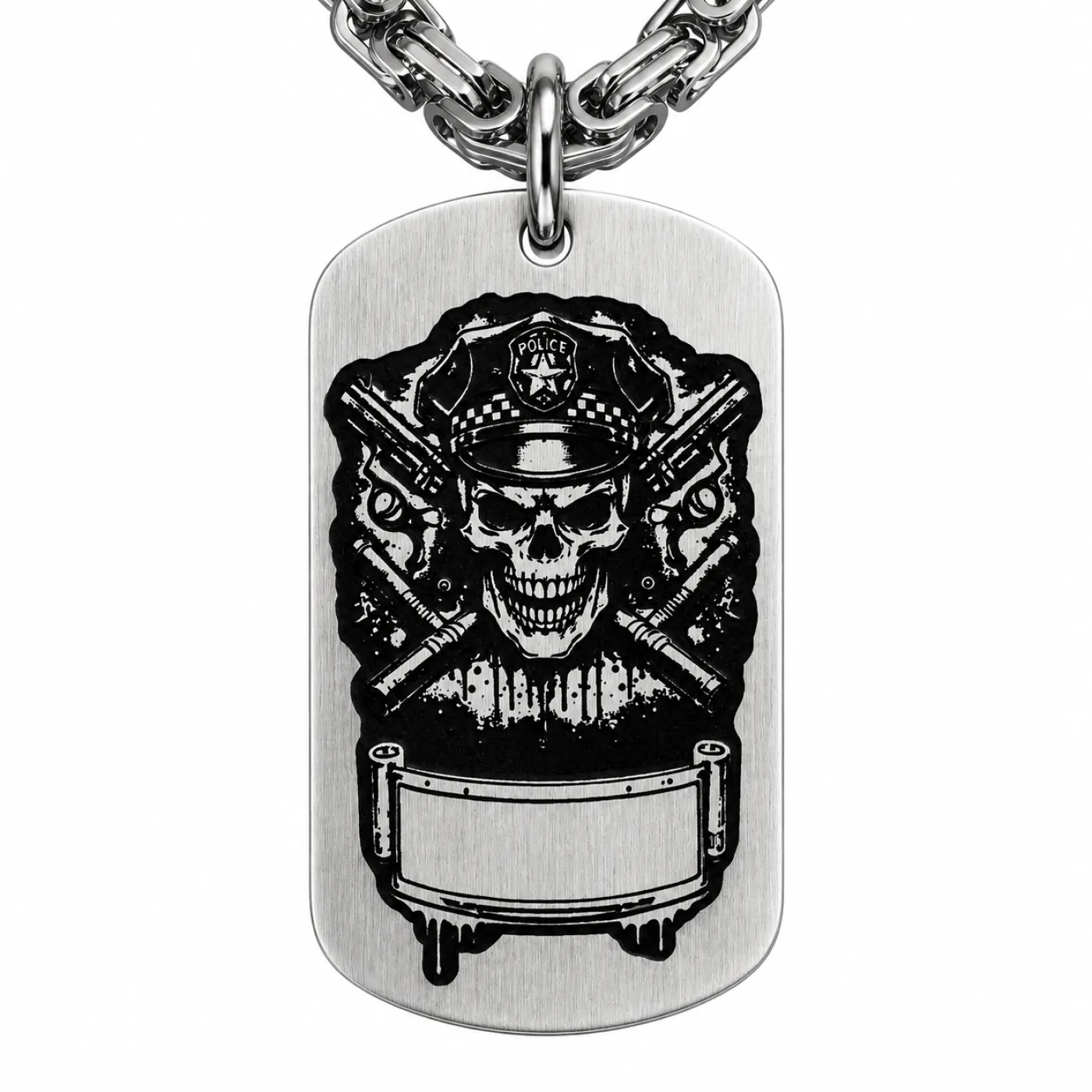 Anhänger Dog Tag aus Edelstahl mit Tiefengravur, Polizisten-Motiv, mit Wunschgravur