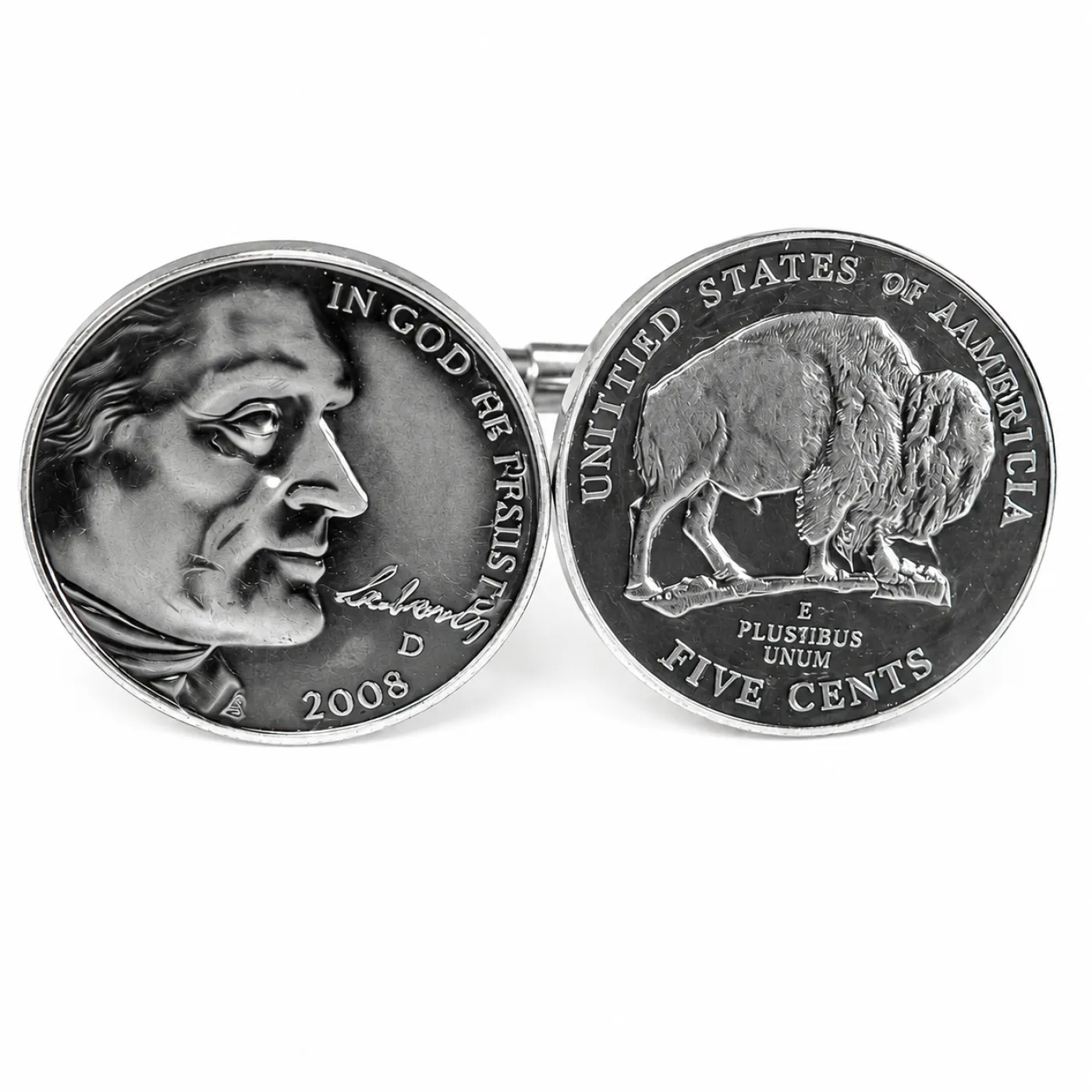 Manschettenknöpfe, 5-Cent-Münze USA, Jefferson / Bison, Finish Vintage