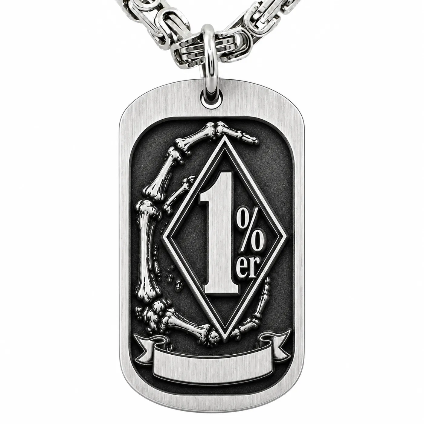 Anhänger Dog Tag aus Edelstahl mit Tiefengravur, Motiv 1%er, mit Wunschgravur
