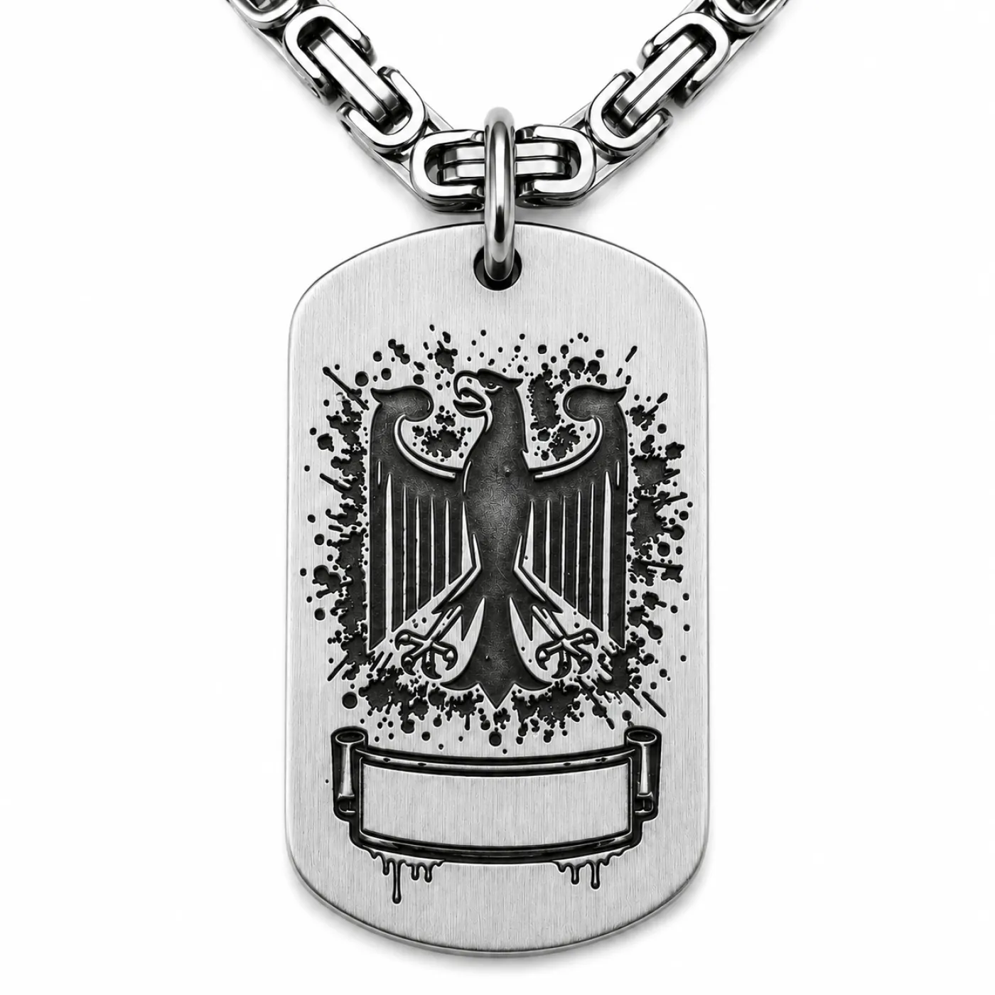 Anhänger Dog Tag aus Edelstahl mit Tiefengravur, Motiv Bundesadler, mit Wunschgravur