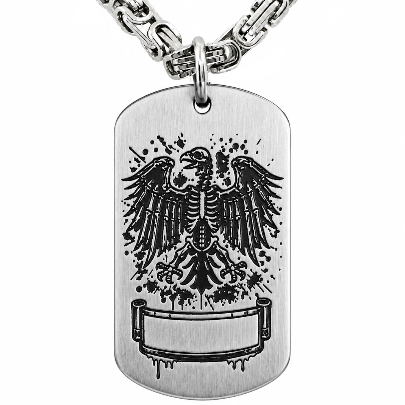 Anhänger Dog Tag aus Edelstahl mit Tiefengravur, Motiv skelettierter Bundesadler, mit Wunschgravur