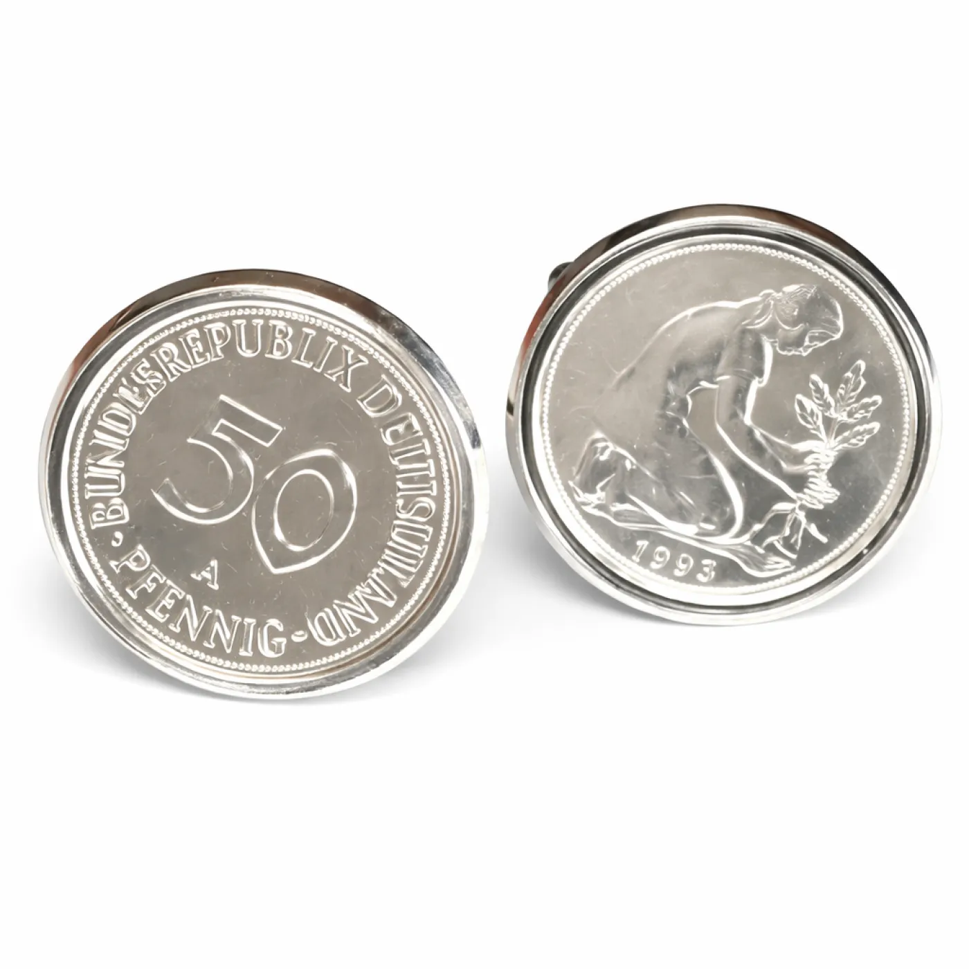 Manschettenknöpfe 50 Pfennig Münze Kulturfrau 1949 bis 2001