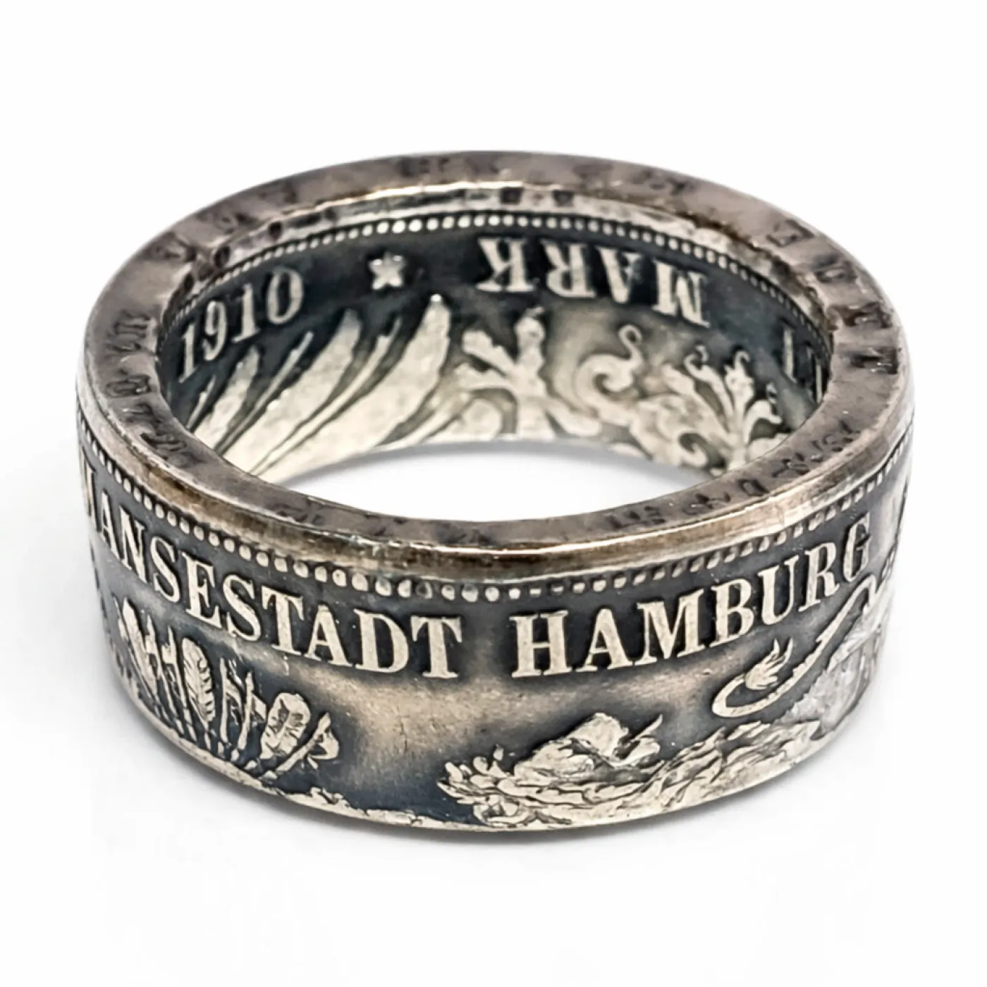 Münzring Kaiserreich 3 Mark Hansestadt Hamburg Silber 900er Größe 60 bis 74 – Ansicht 2