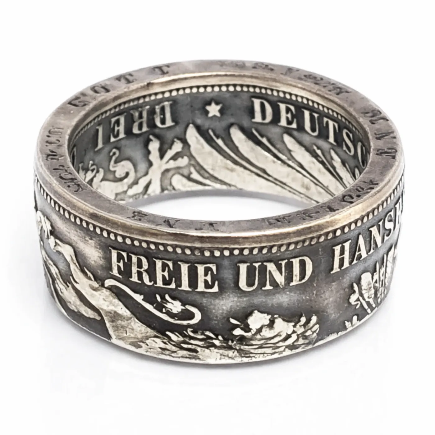 Münzring Kaiserreich 3 Mark Hansestadt Hamburg Silber 900er Größe 60 bis 74 – Ansicht 1