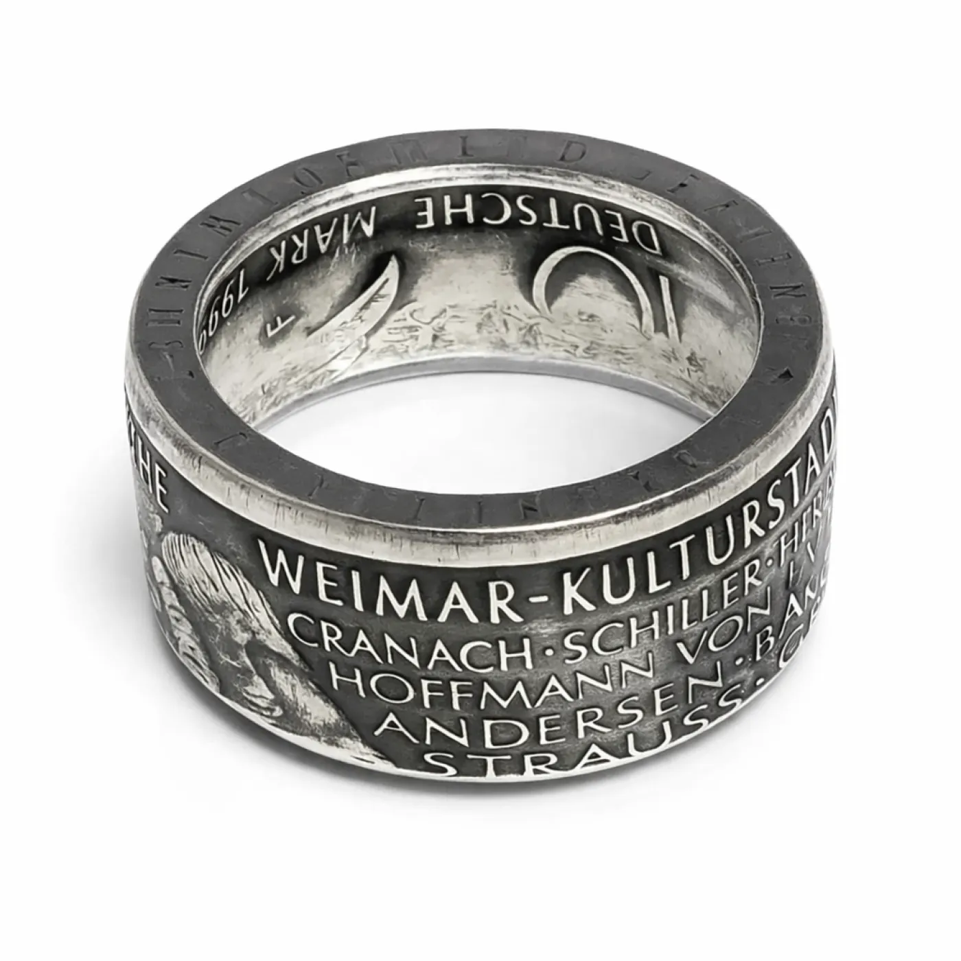 Münzring BRD 10 Mark 1999 Weimar Kulturstadt Goethe Silber 925er Größe 56 bis 72 – Ansicht 3