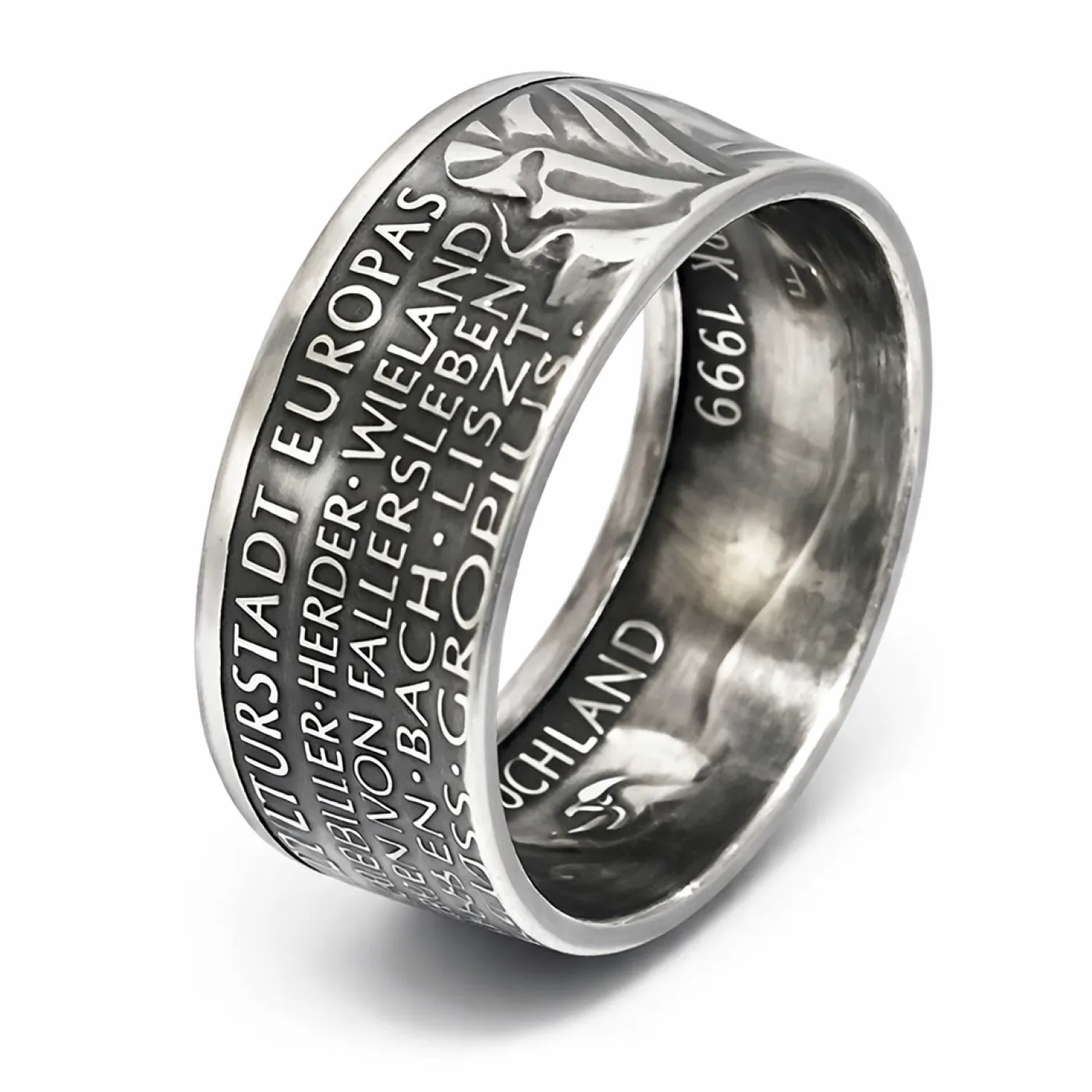 Münzring BRD 10 Mark 1999 Weimar Kulturstadt Goethe Silber 925er Größe 56 bis 72 – Ansicht 1
