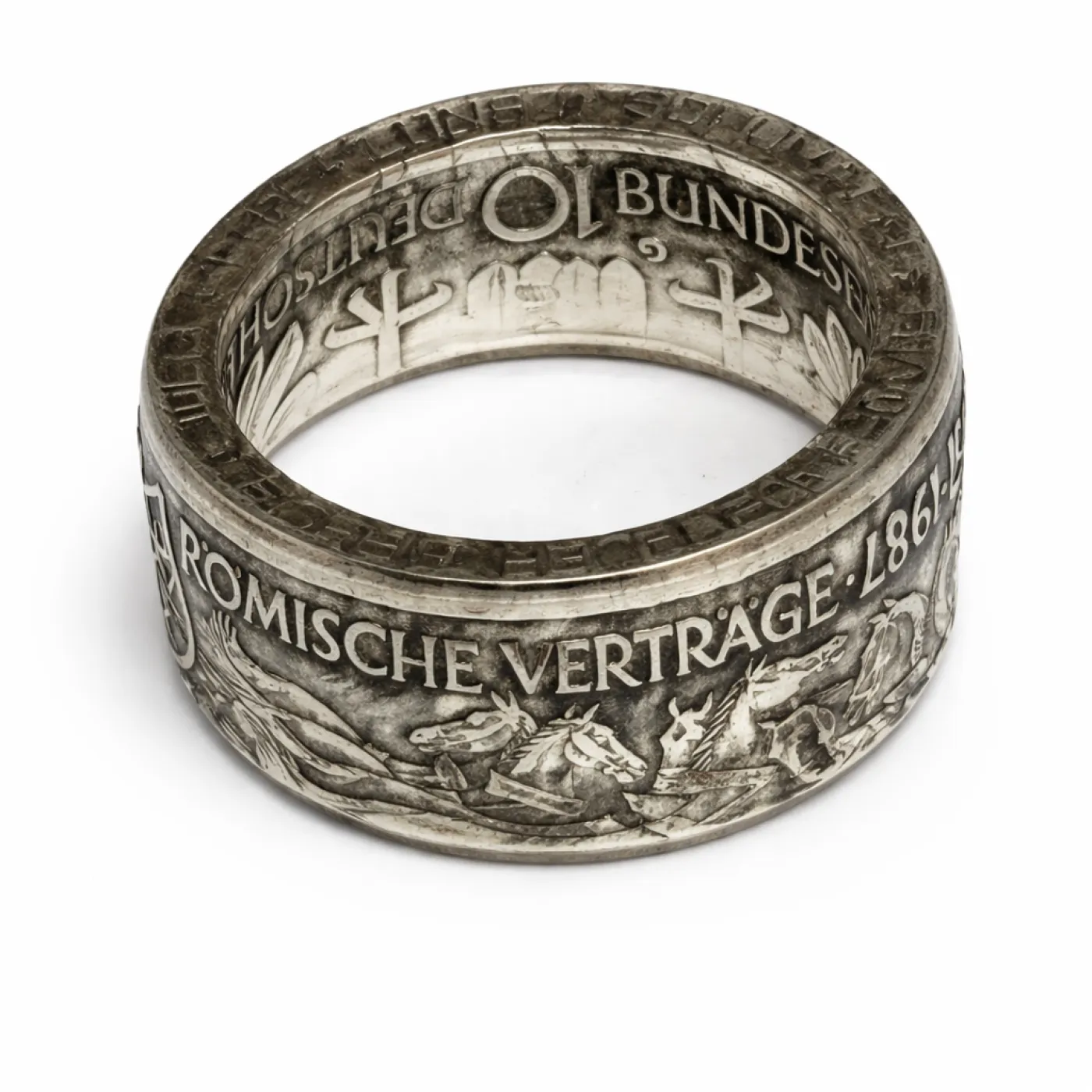 Münzring BRD 10 Mark 1987 Römische Verträge Silber 625er Größe 56 bis 72 – Ansicht 1