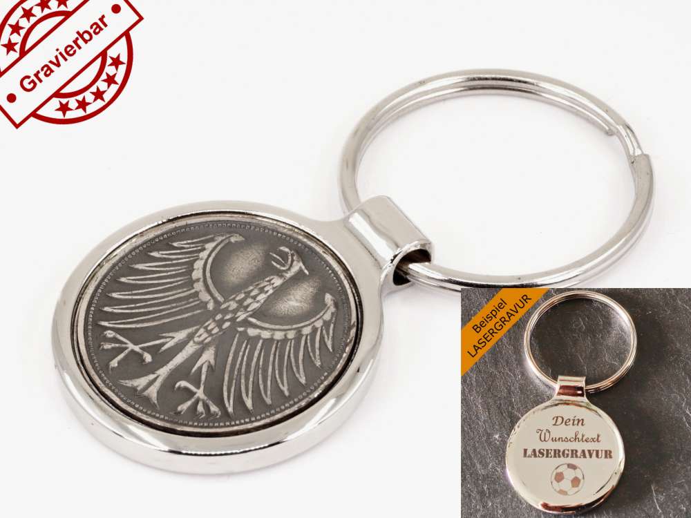 Metall Schlüsselanhänger mit einer 5 Mark Münze