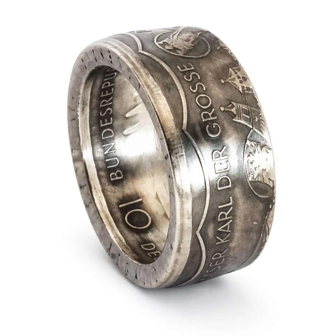 Münzring BRD 10 Mark 2000 Karl der Große Silber 925er Größe 56 bis 72 – Ansicht 1