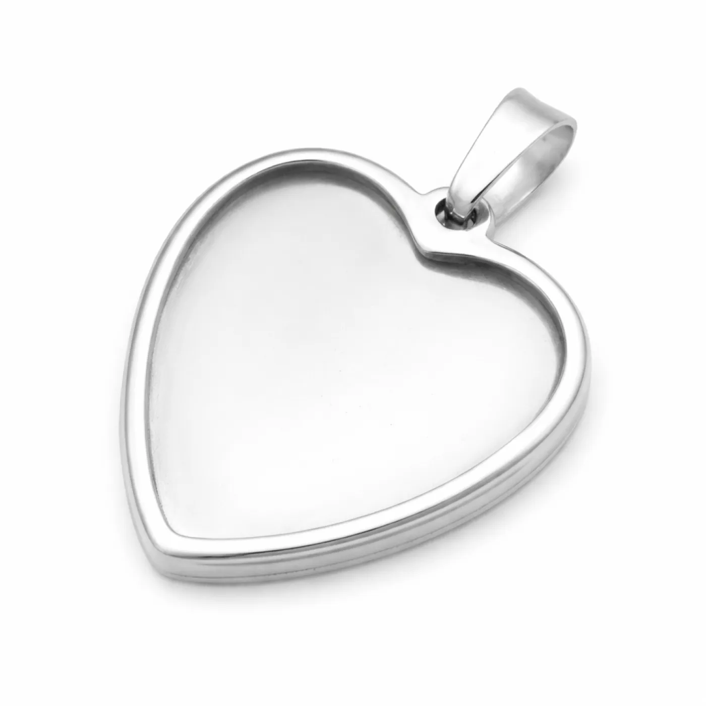 Anhänger-Rohling aus Edelstahl, Herz / Innen 29 × 30 mm, optional mit Gravur, Farbton Silber