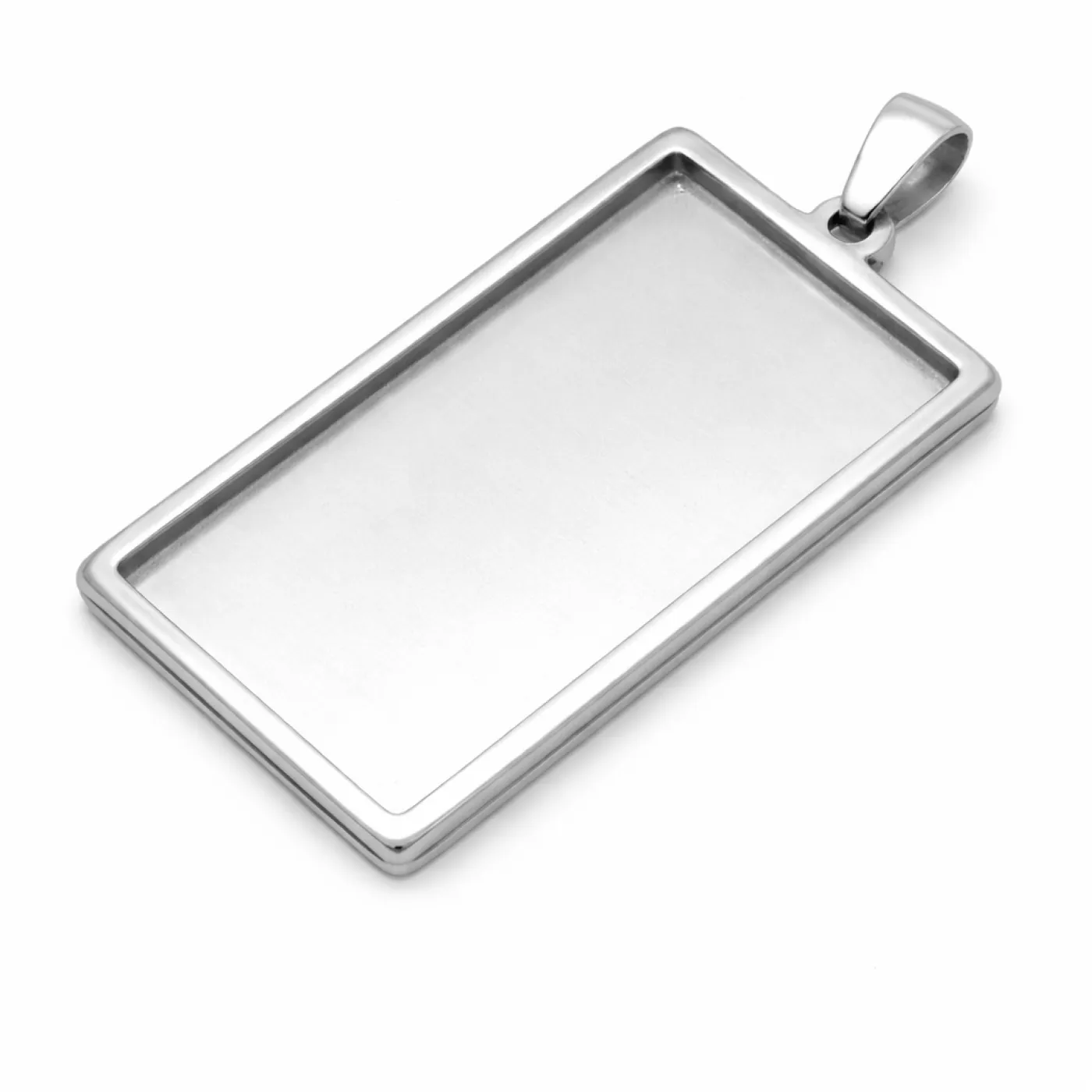 Anhänger-Rohling aus Edelstahl, Rechteck / Innen 19 × 38 mm, optional mit Gravur, Farbton Silber