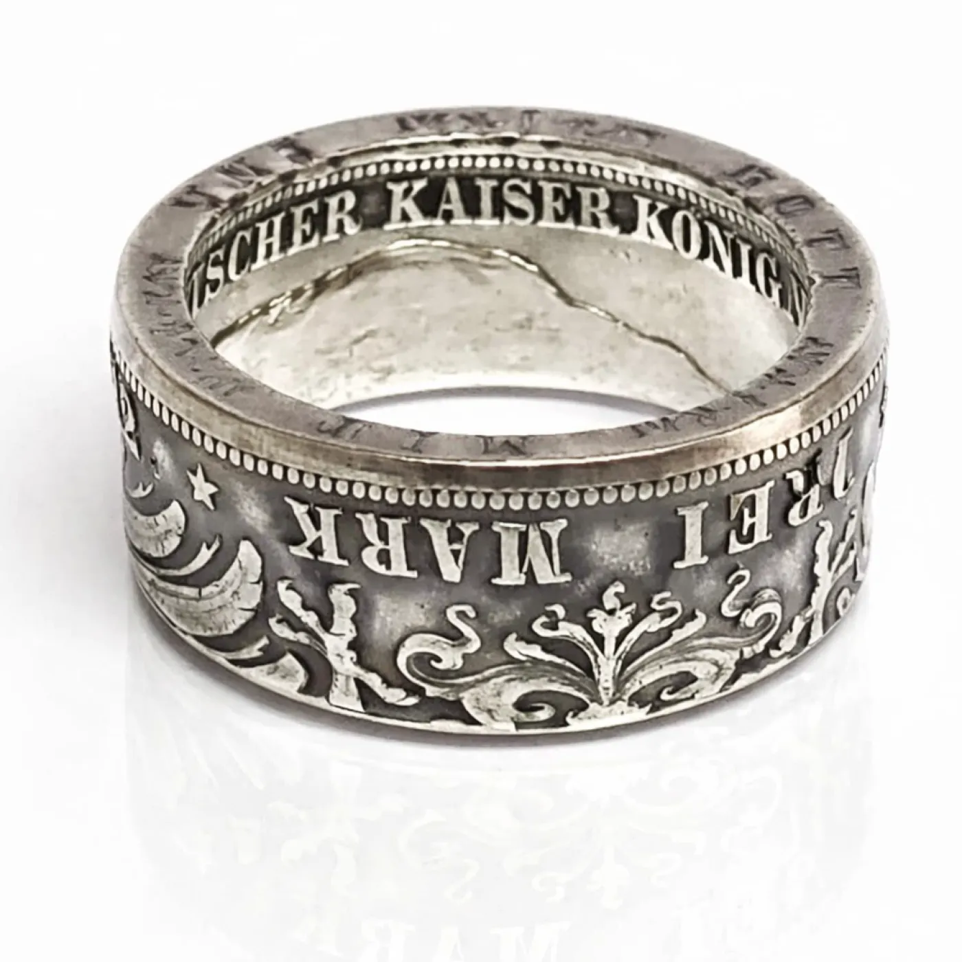 Münzring Kaiserreich 3 Mark Wilhelm II Preußen Silber 900er Größe 60 bis 74 – Ansicht 3