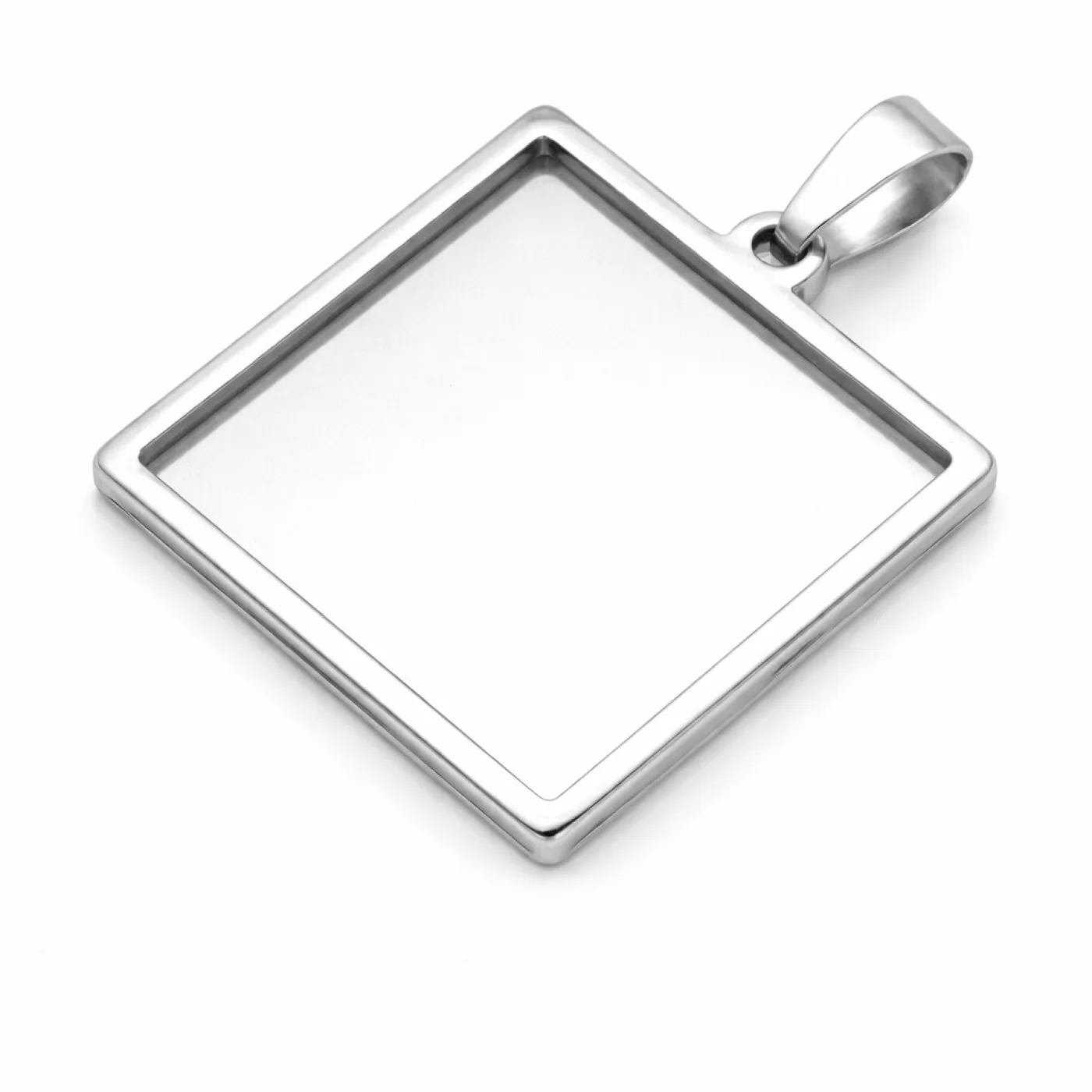 Anhänger-Rohling aus Edelstahl, Quadrat / Innen 30 × 30 mm, optional mit Gravur, Farbton Silber