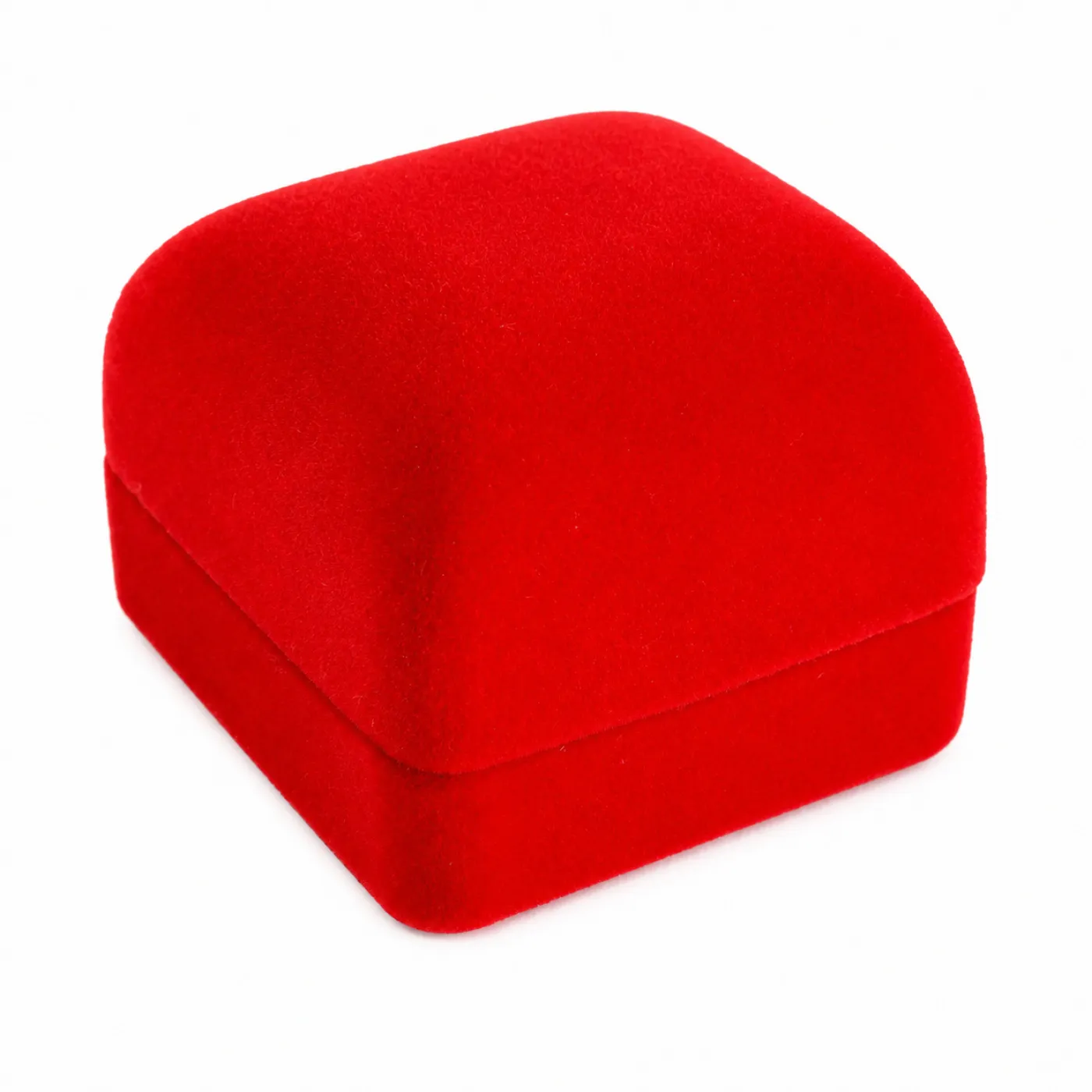 Ringetui aus Kunststoff mit Samtüberzug rot, Außenmaß: 45x50x38mm
