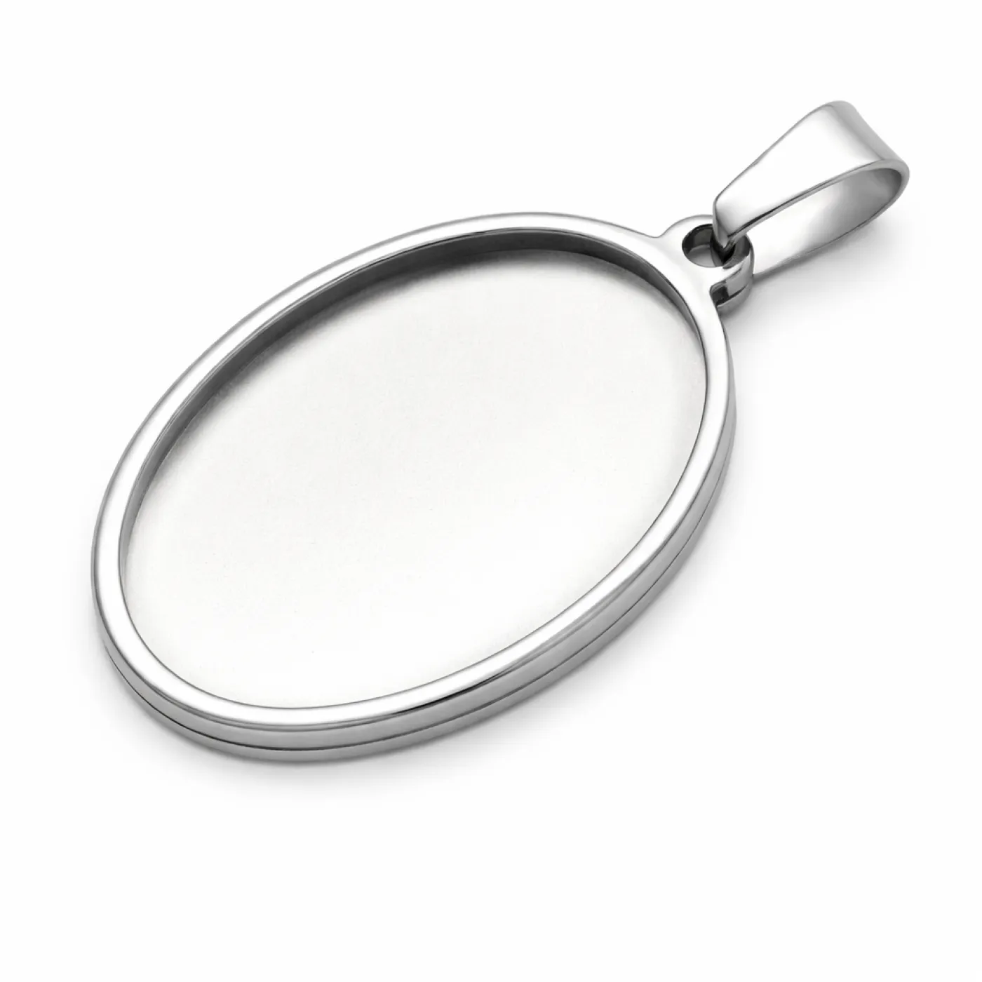 Anhänger-Rohling aus Edelstahl, oval / Innen 13 × 18 mm, optional mit Gravur, Farbton Silber