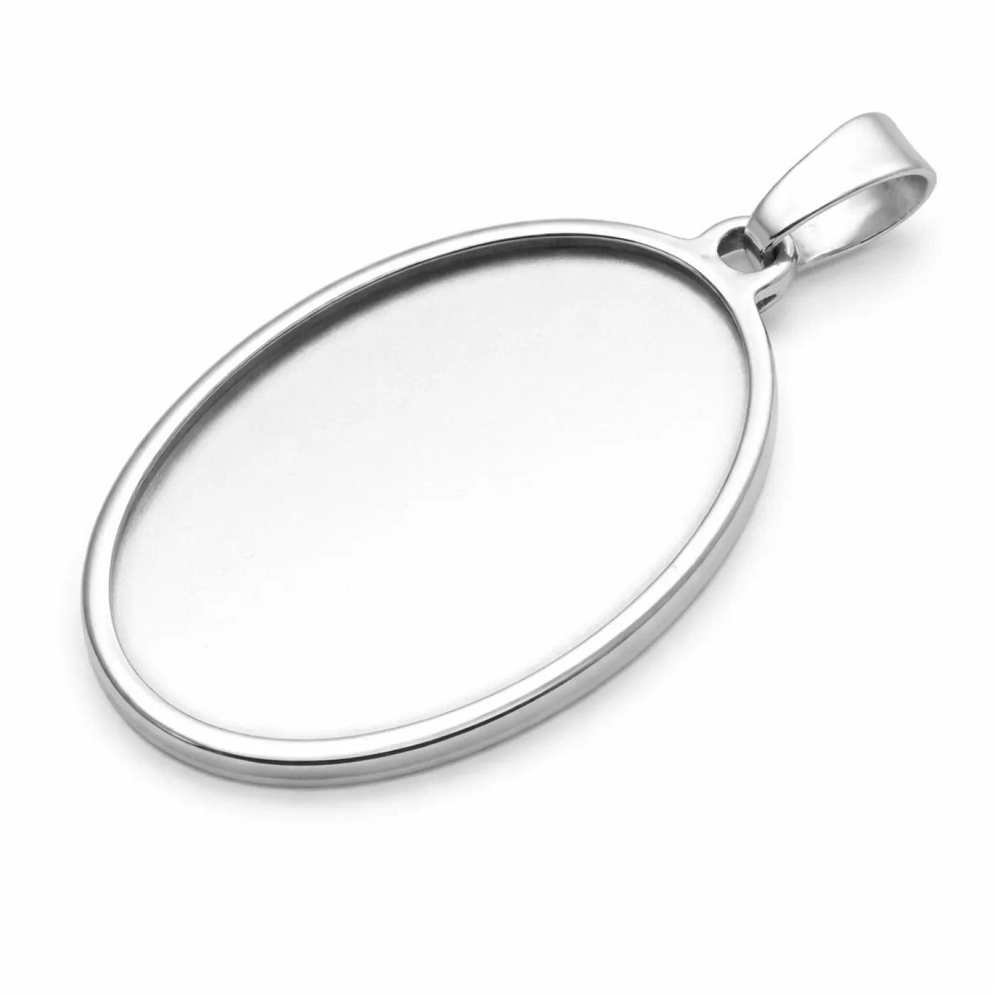 Anhänger-Rohling aus Edelstahl, oval / Innen 20 × 30 mm, optional mit Gravur, Farbton Silber