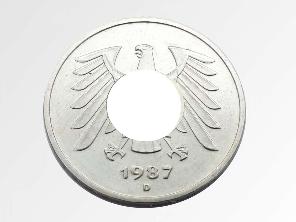 Münzring • 1987 • BRD 5 Mark mit Datum Kursmünze 24 Karat versilbert Ring 