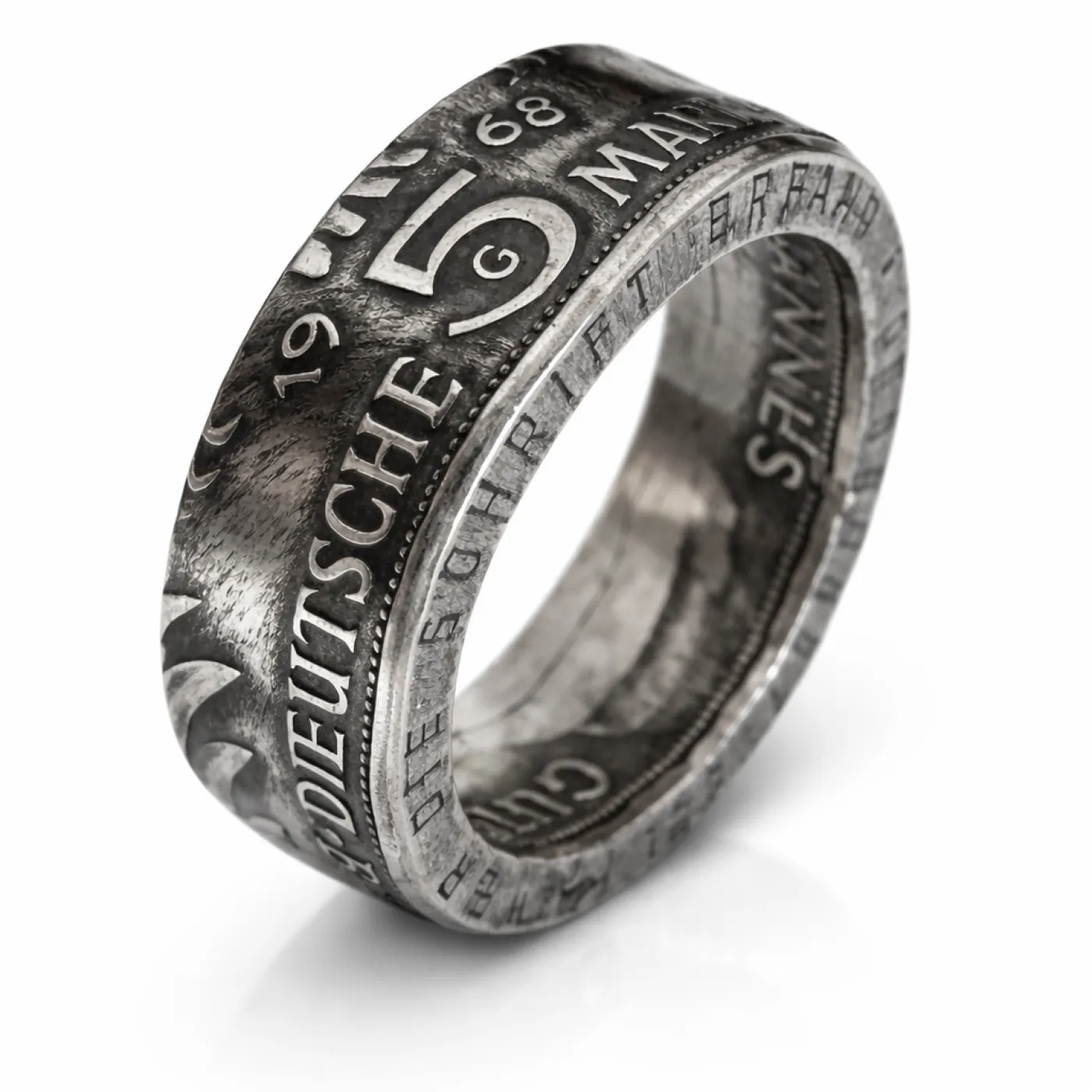 Münzring BRD 5 Mark 1968 Gutenberg Karlsruhe Silber 625er Größe 54 bis 68 – Ansicht 3
