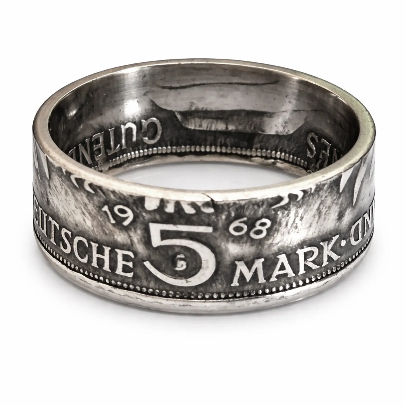 Münzring BRD 5 Mark 1968 Gutenberg Karlsruhe Silber 625er Größe 54 bis 68 – Ansicht 1
