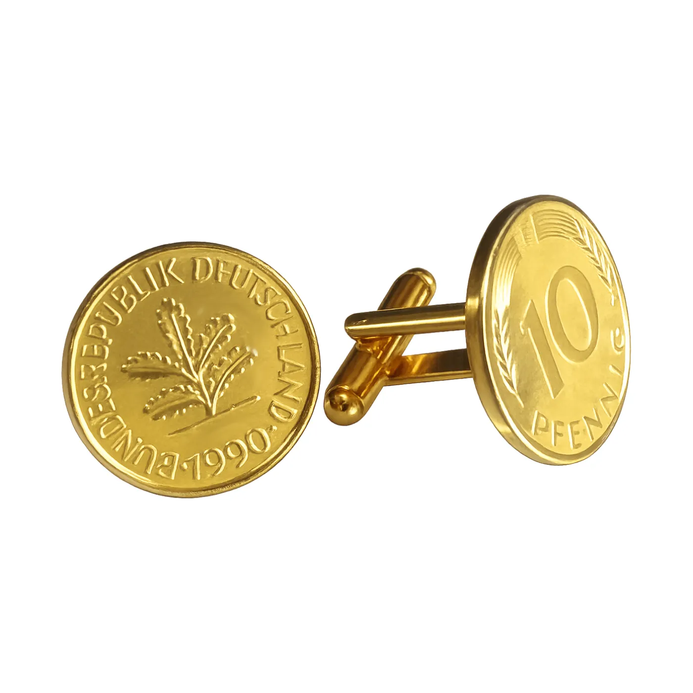 Manschettenknöpfe 10 Pfennig Münze 24 Karat vergoldet 1949 bis 2001