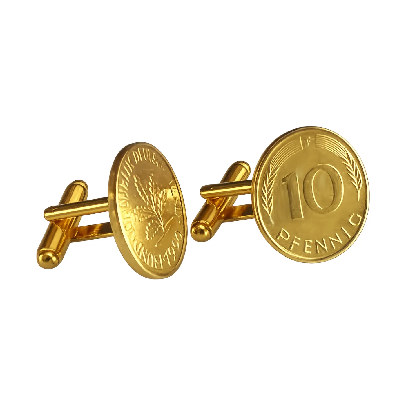 Manschettenknöpfe 10 Pfennig Münze 24 Karat vergoldet 1949 bis 2001