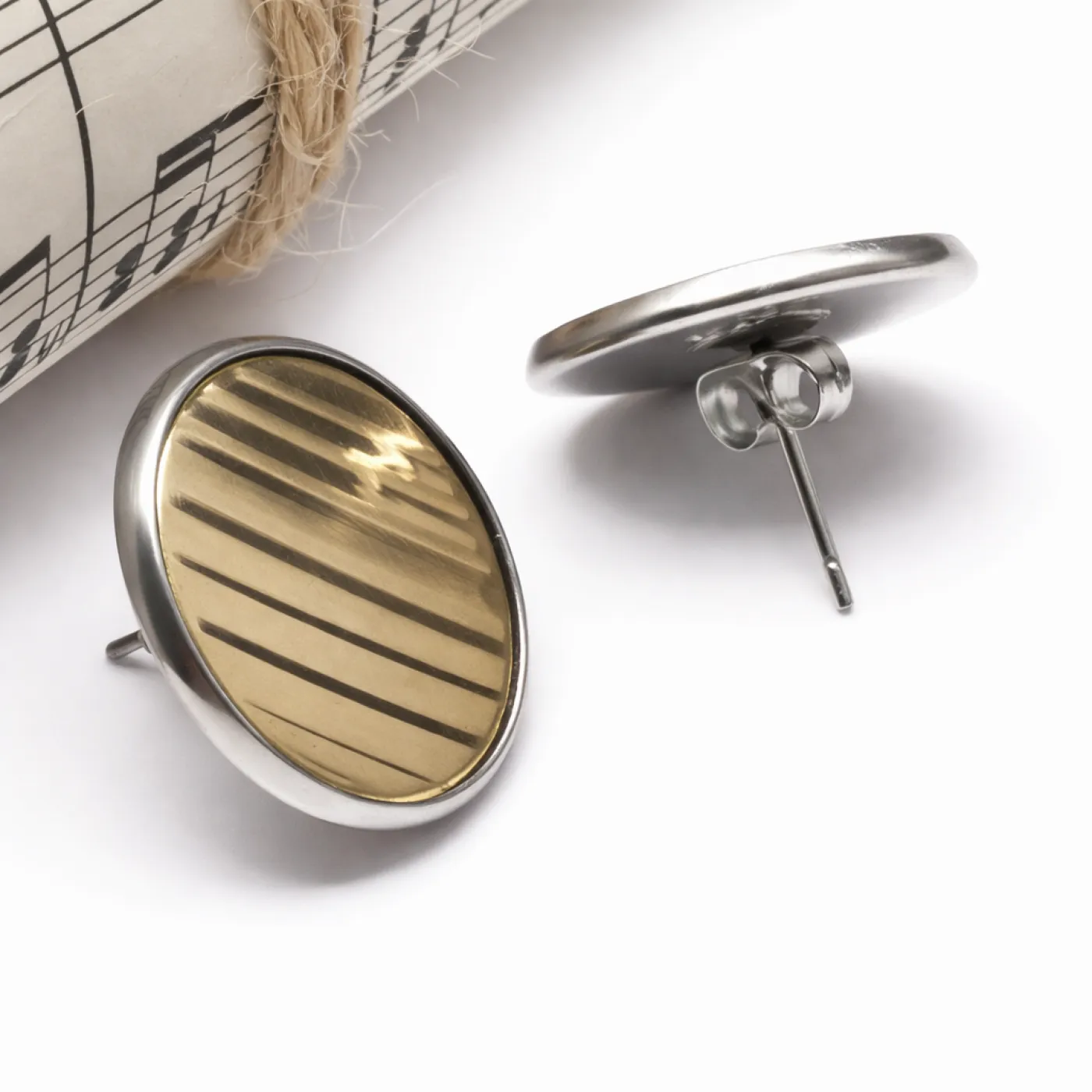 Ohrstecker Ø 20 mm aus Edelstahl mit Schlagzeugbecken-Inlay