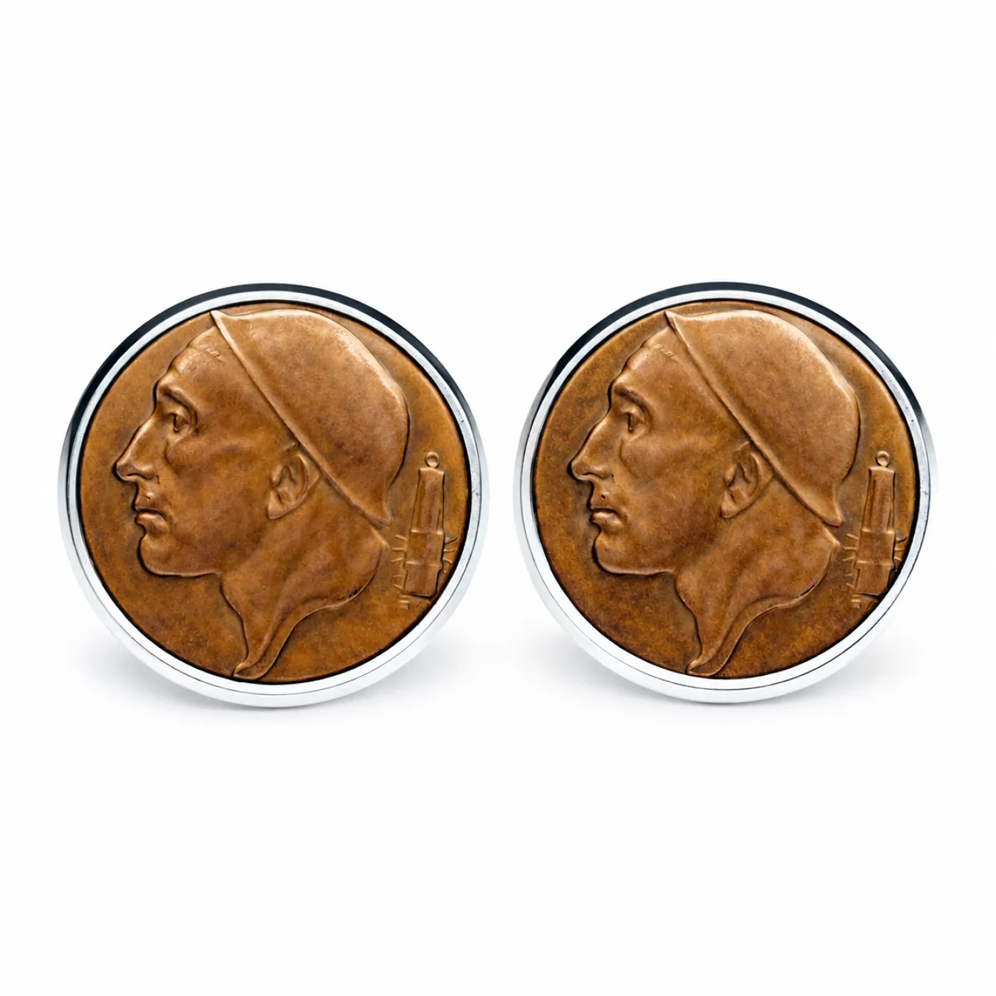 Ohrstecker 50 Centime Belgien Bergmann aus Edelstahl Ø 17,7 mm