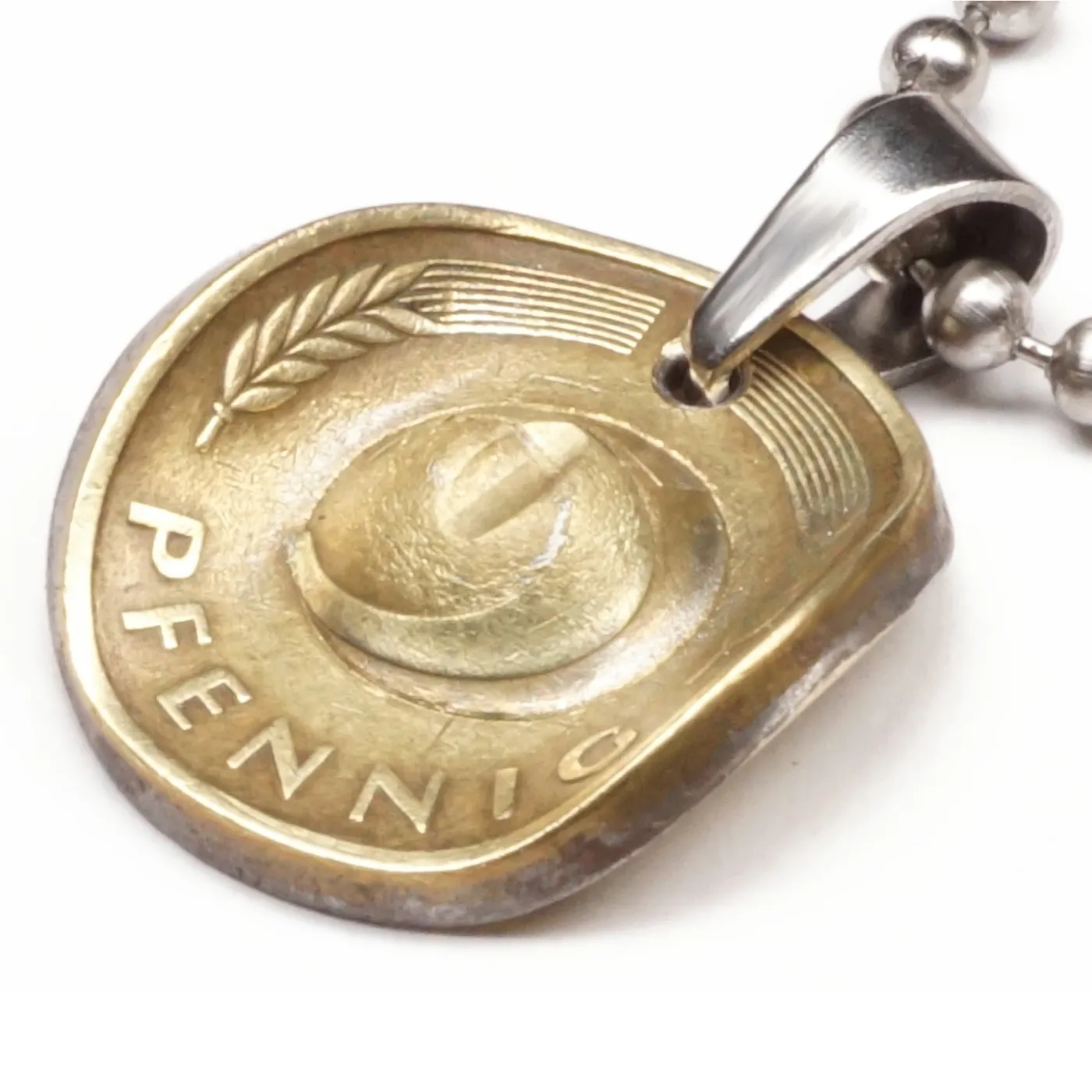 Anhänger Cowboyhut Münze 5 Pfennig BRD Deutschland Glückspfennig, inklusive Kugelkette