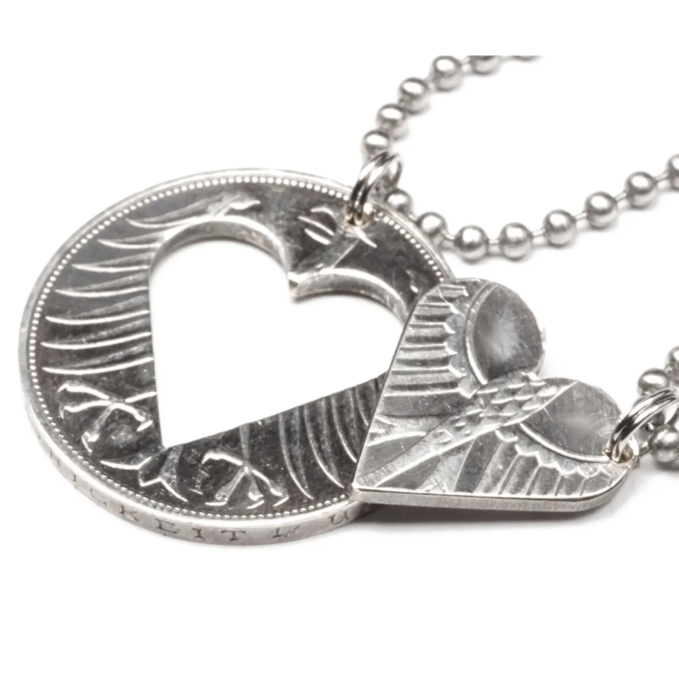 Partneranhänger mit Herz 5 DM Silberadler Deutschland Silber 625er, Ausführung Vintage