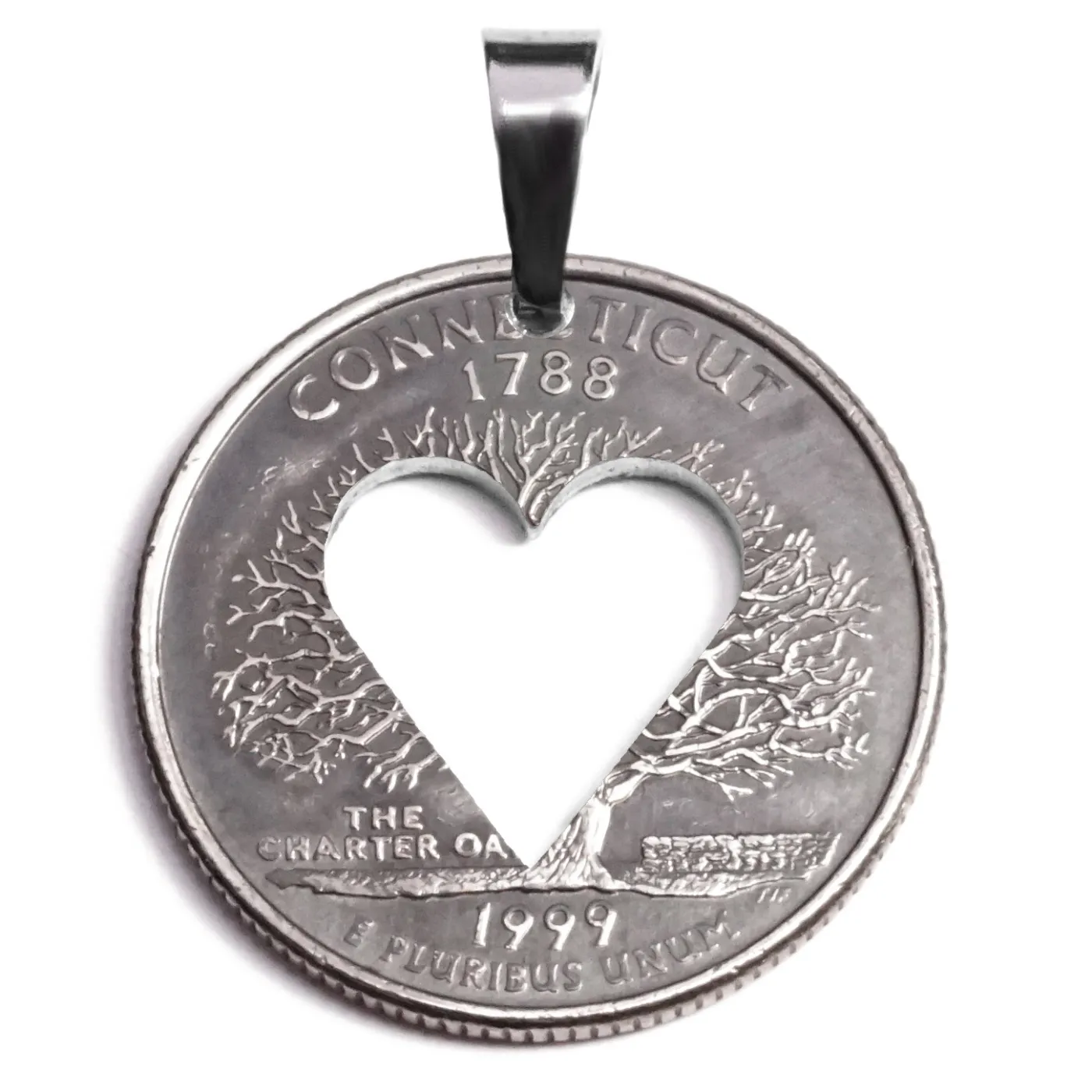 Anhänger mit Herz USA State Quarter 2001-2008 versilbert, Ausführung Vintage