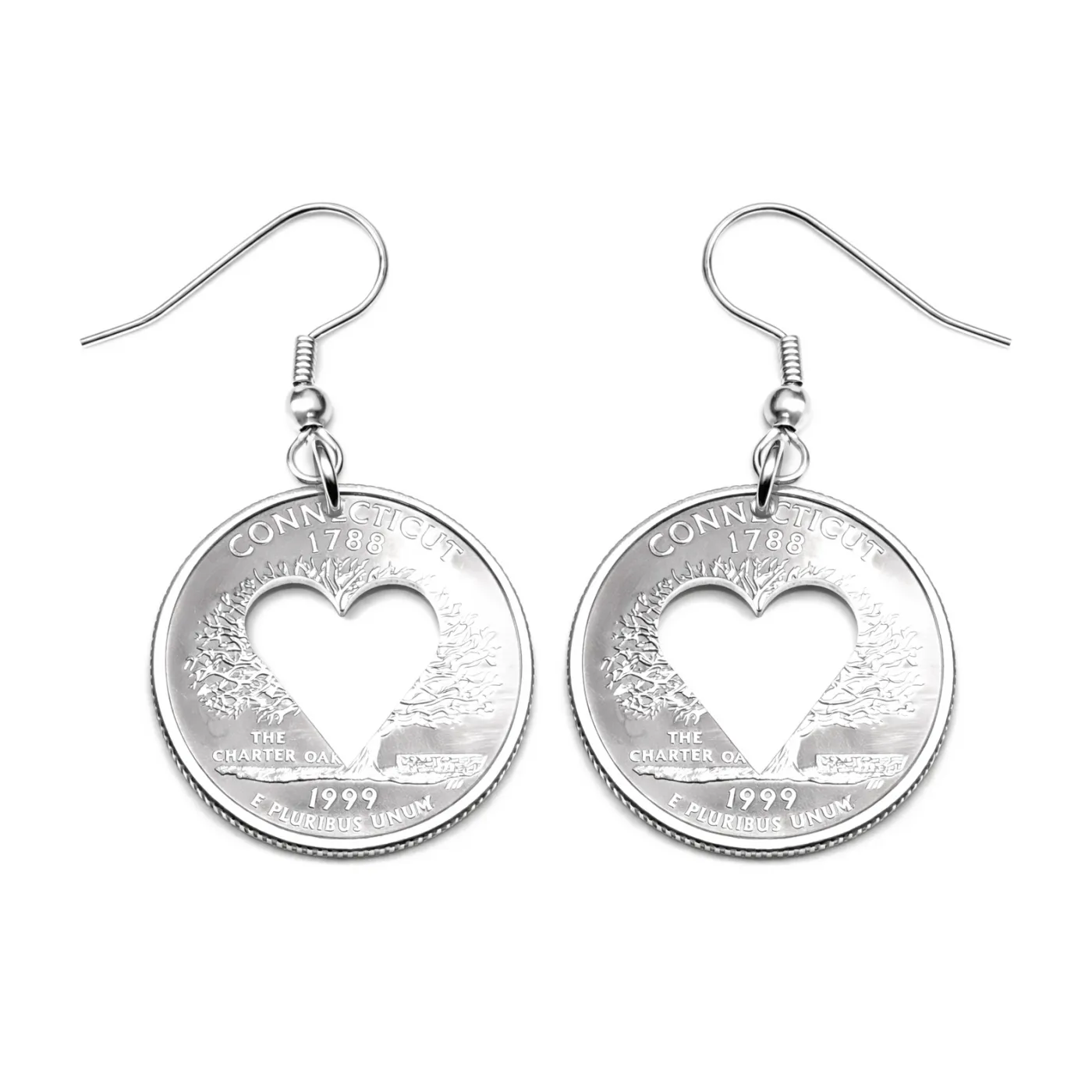 Ohrhänger mit Herz USA State Quarter 2001-2008 versilbert, Finish Silber