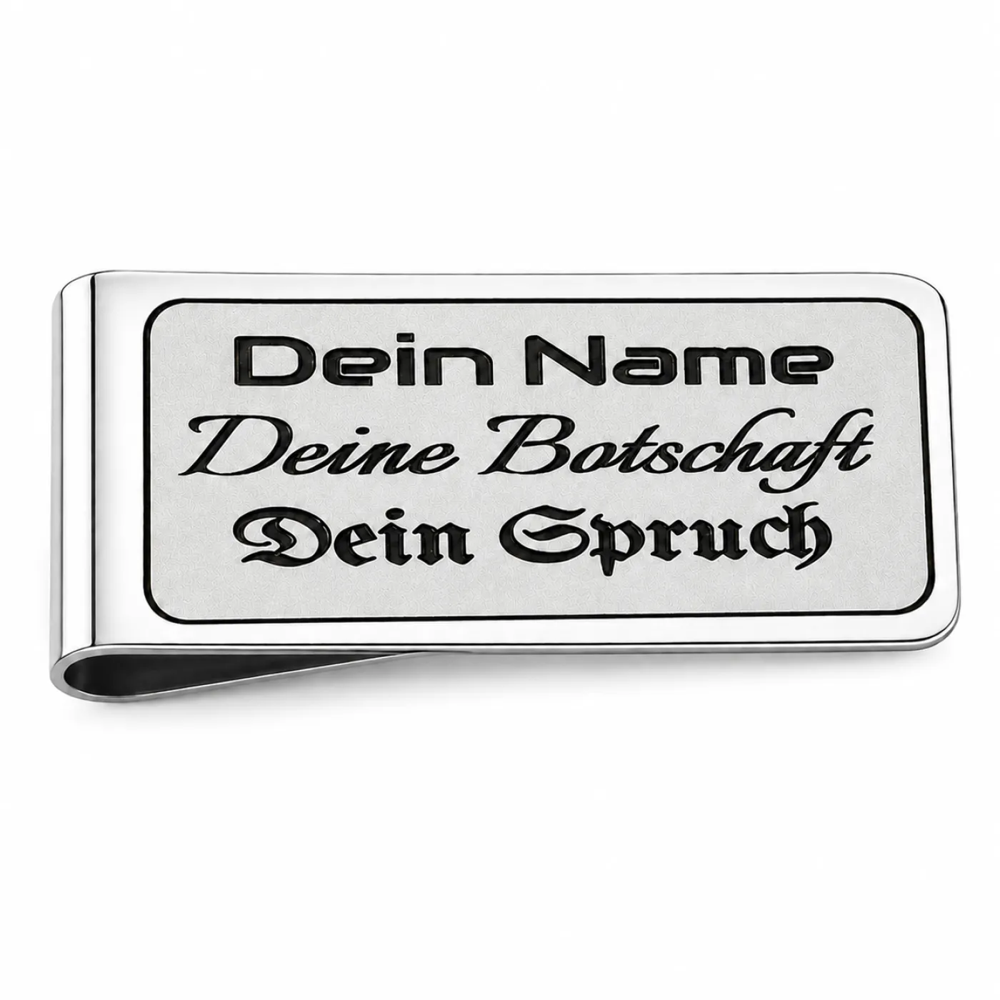 Geldscheinklammer aus Edelstahl mit einem Einschub und Lasergravur » Personalisierbar – Ansicht 3